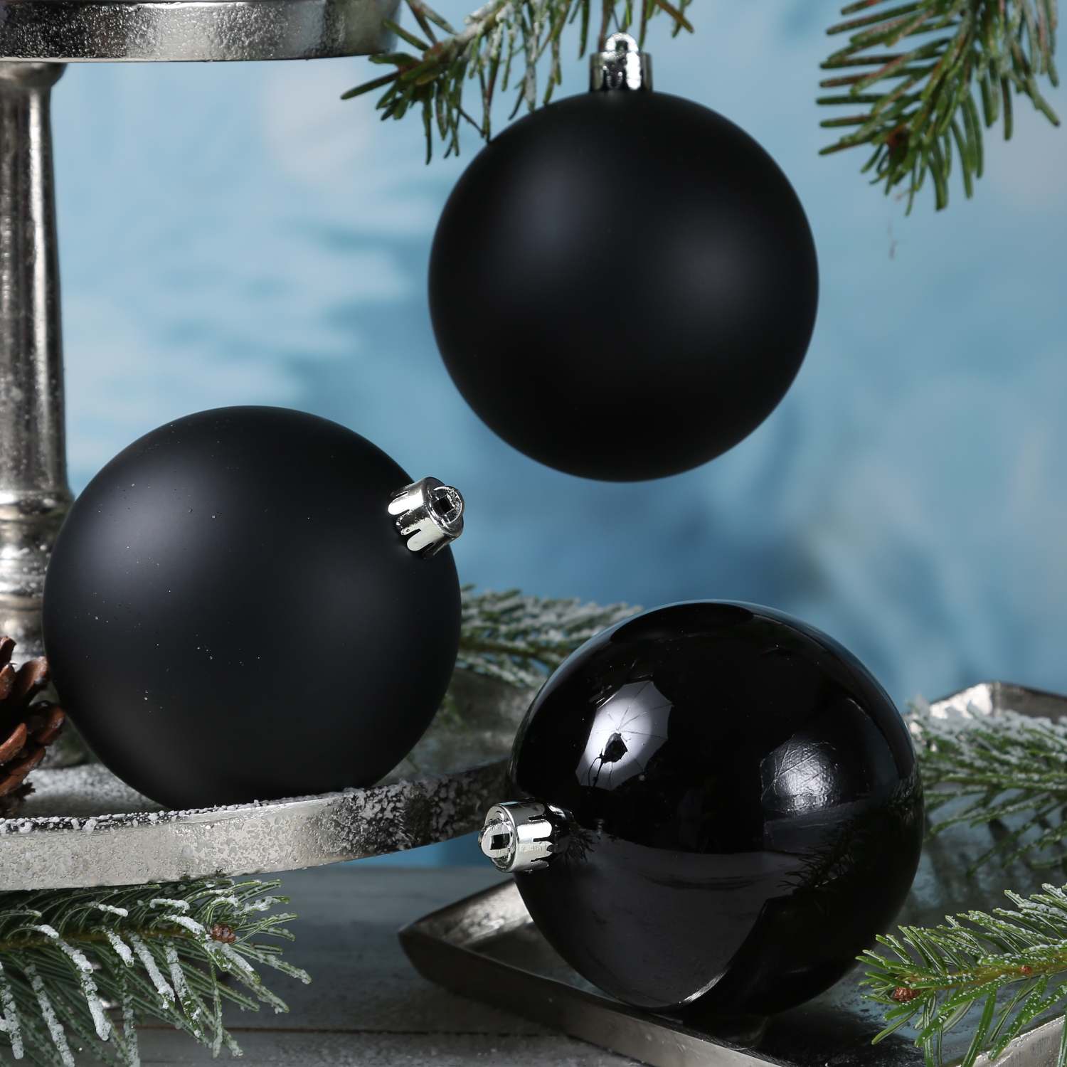 Christbaumkugel - Weihnachtsbaumkugel - bruchfest - D: 10cm - glänzend, matt - schwarz - 4er Set