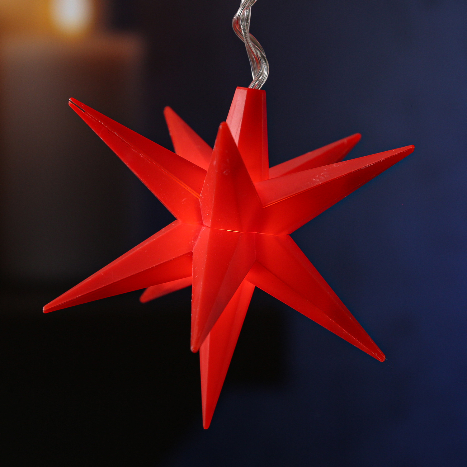 LED Lichterkette 3D Sterne - 10 warmweiße LED - L: 1,45m - Timer - Trafo - für Außen - rot