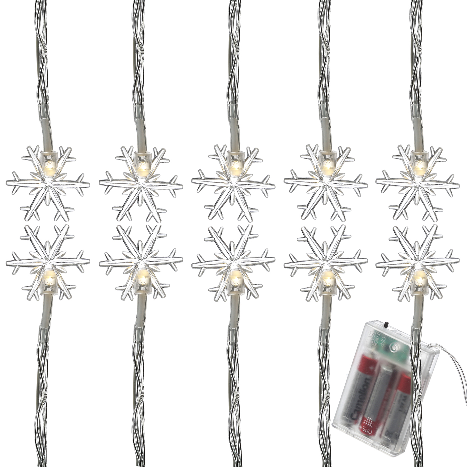 LED Lichterkette Schneeflocken - 10 warmweiße LED - L: 2m - Timer - Batteriebetrieb - für Innen