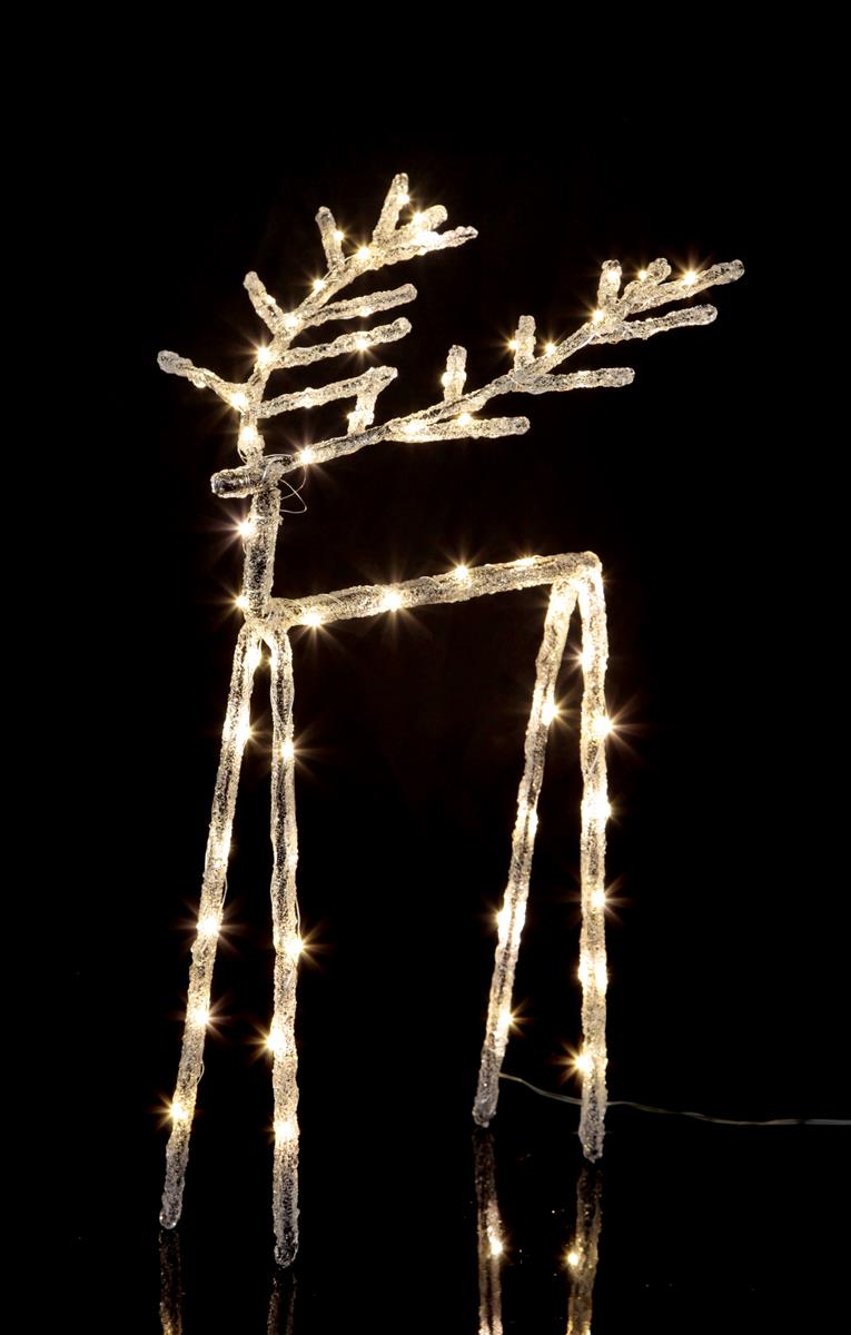 LED Acryl Design-Rentier "Icy Deer" - 60 warmweiße LED - H: 40cm - inkl. Trafo - transparent