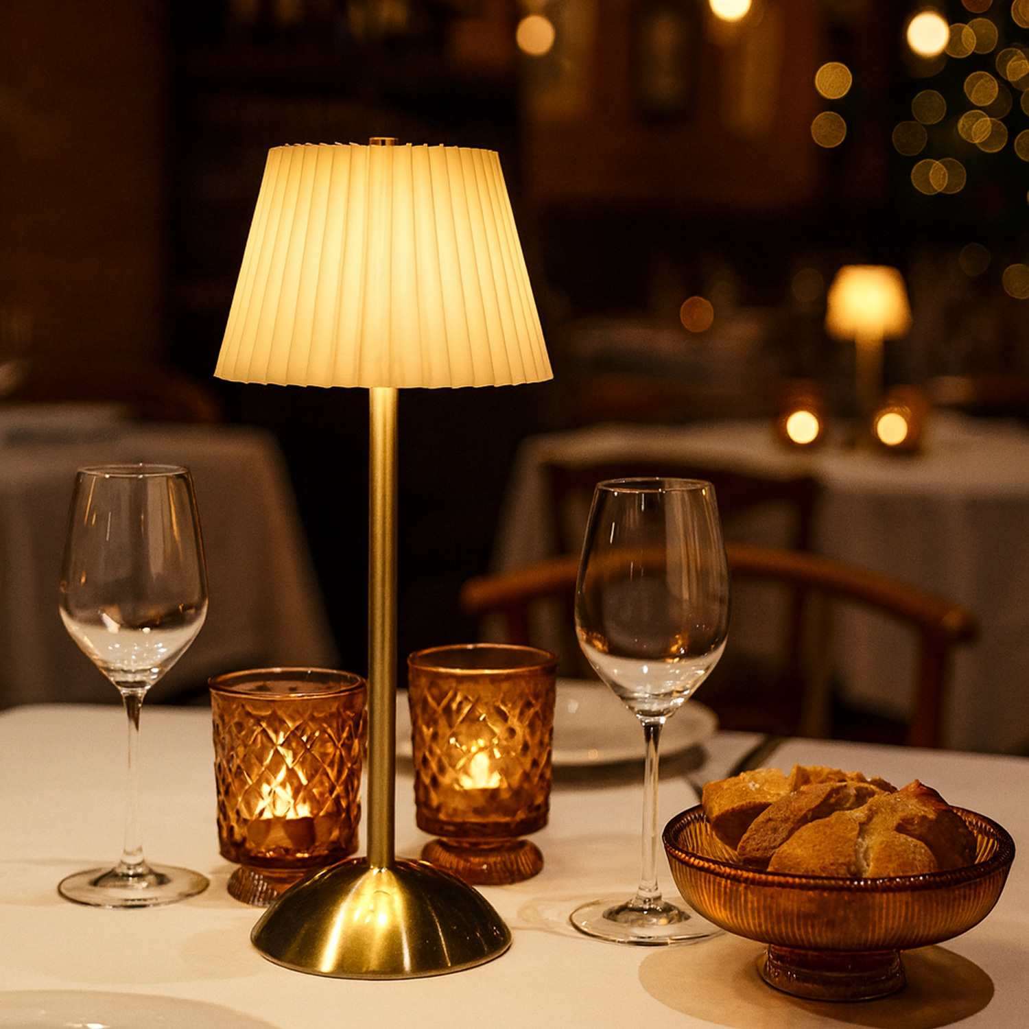 LED Tischlampe GENUA - wiederaufladbar per USB - 3 Lichtfarben - dimmbar - H:30,5cm - braun