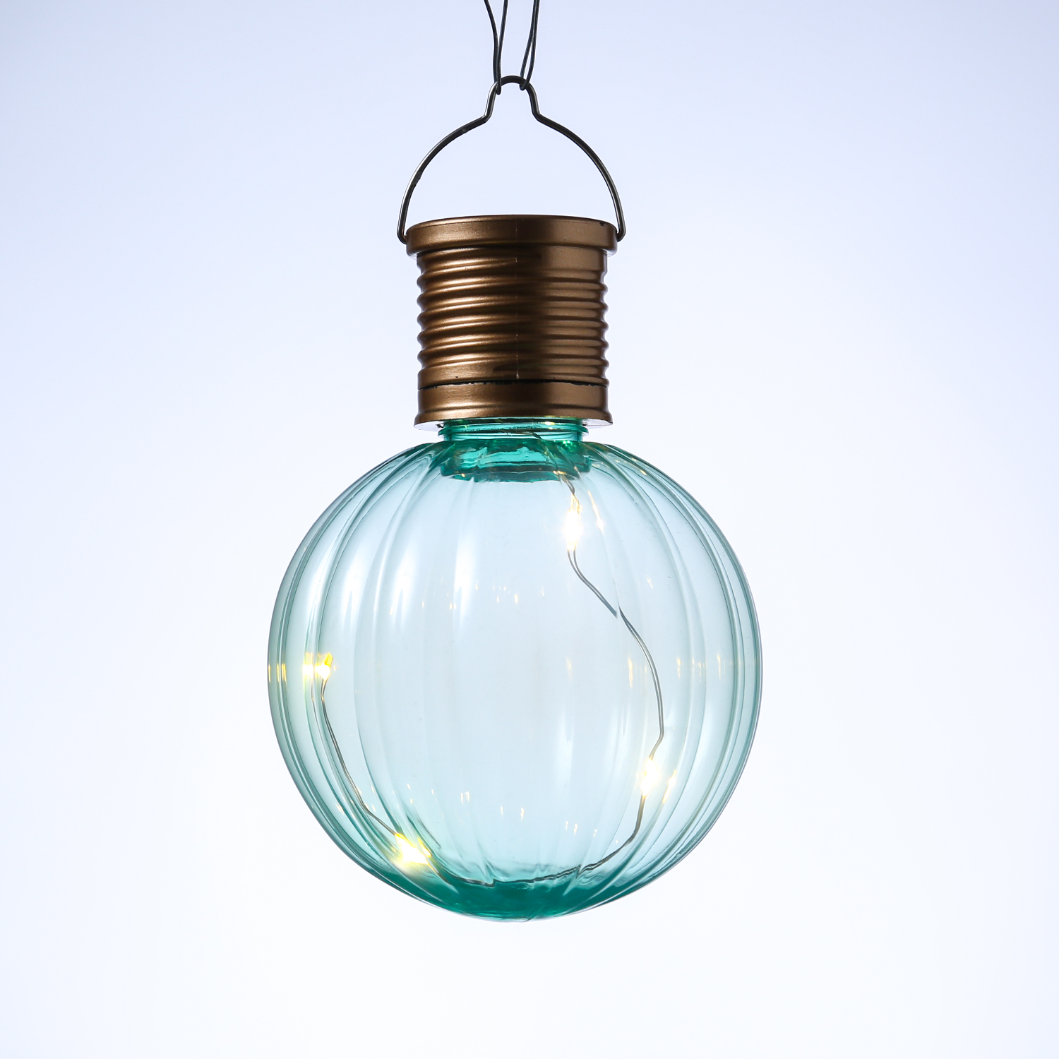 LED Solar Glühbirne GLOW - Kugelleuchte - 4 LED Drahtlichterkette- H: 11cm, D: 8cm - türkisblau