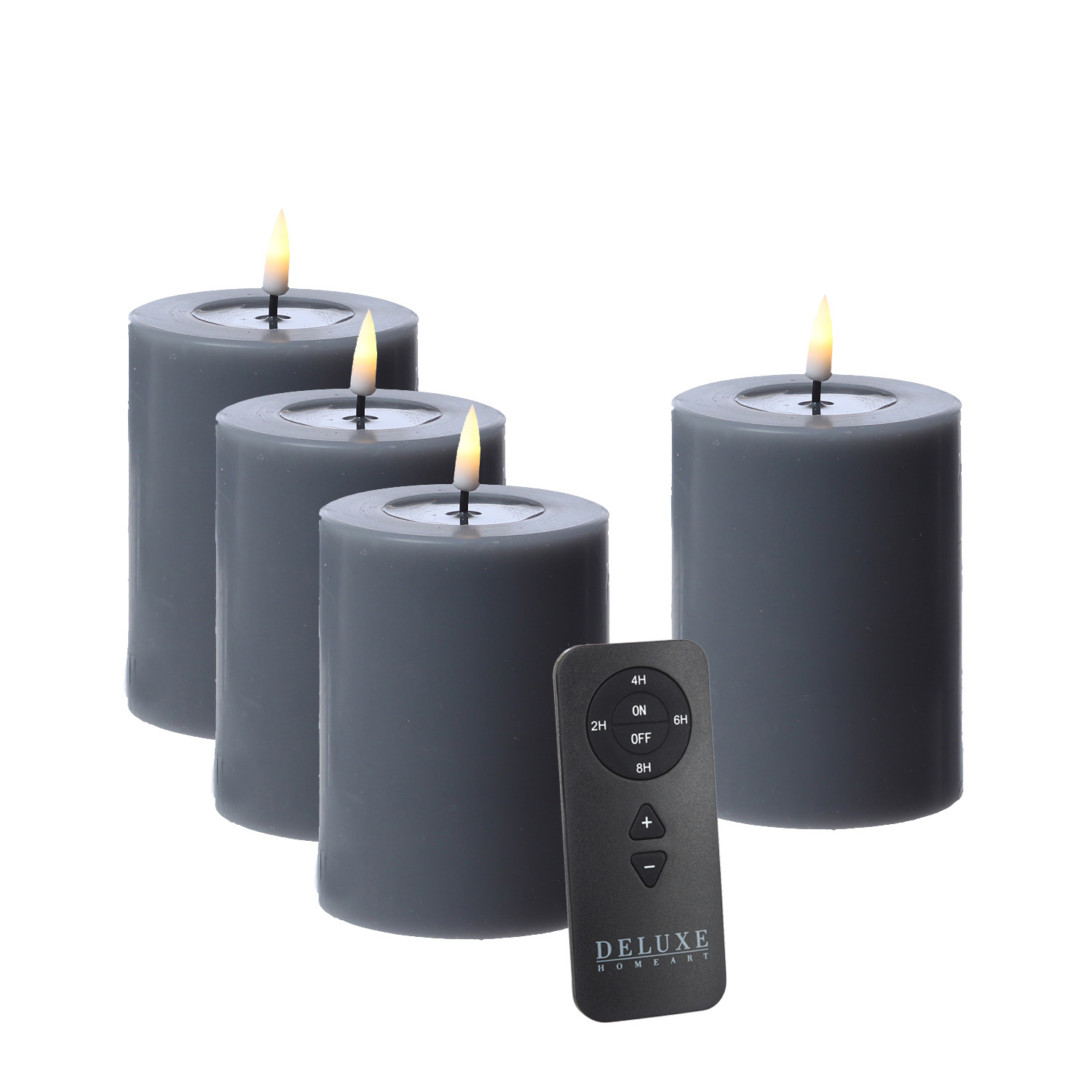 LED Kerzenset MIA - Echtwachs - H: 10cm/D: 7,5cm - mit Batterien/Fernbedienung - grau - 4er Set