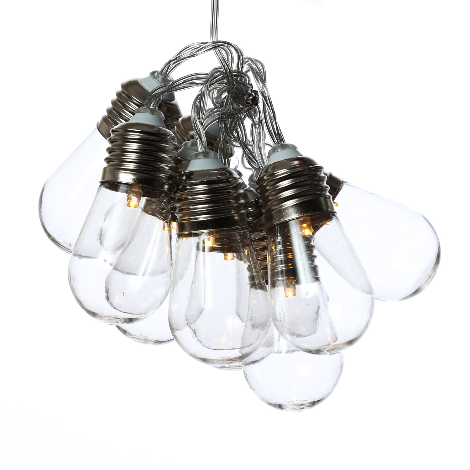 LED Lichterkette - 10 transparenten Glühbirnen - 10 warmweiße LED - L: 90cm - Batterie