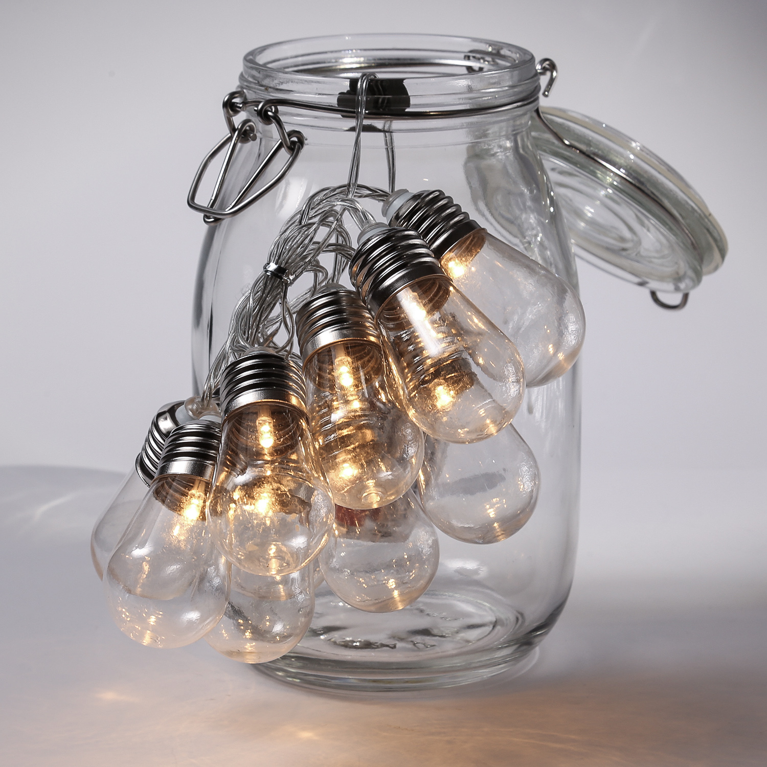 LED Lichterkette - 10 transparenten Glühbirnen - 10 warmweiße LED - L: 90cm - Batterie