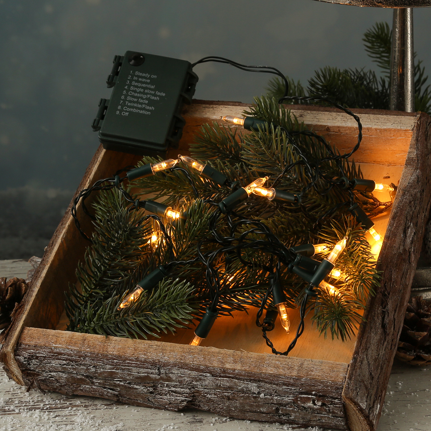 LED Lichterkette Pisello - Weihnachtslichterkette - 20 bernstein LED - 8 Funkt. - L: 1,9m - Batterie