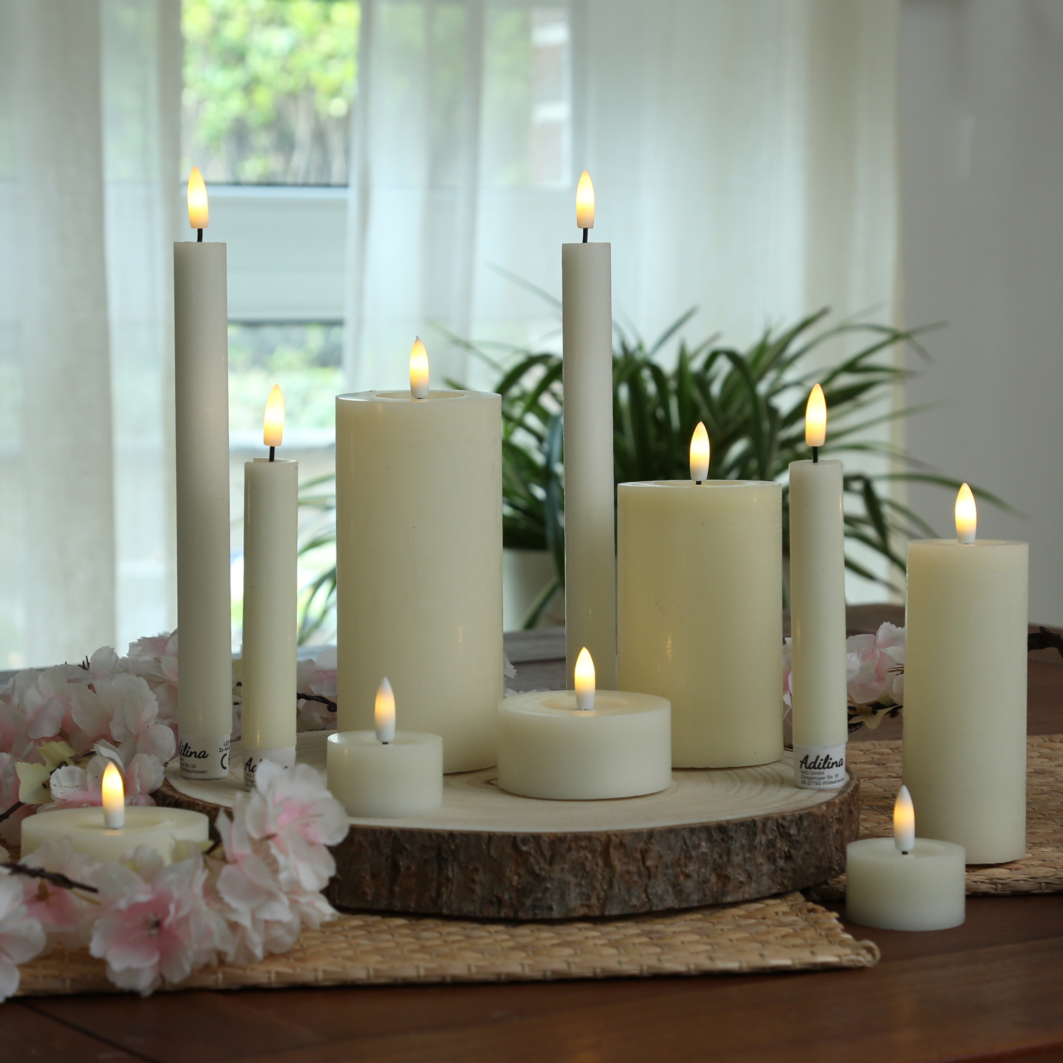 LED Maxi Teelichter LINA - Rustik-Optik - Echtwachs - Timer - D: 7cm - H: 6cm - creme - 2 Stück