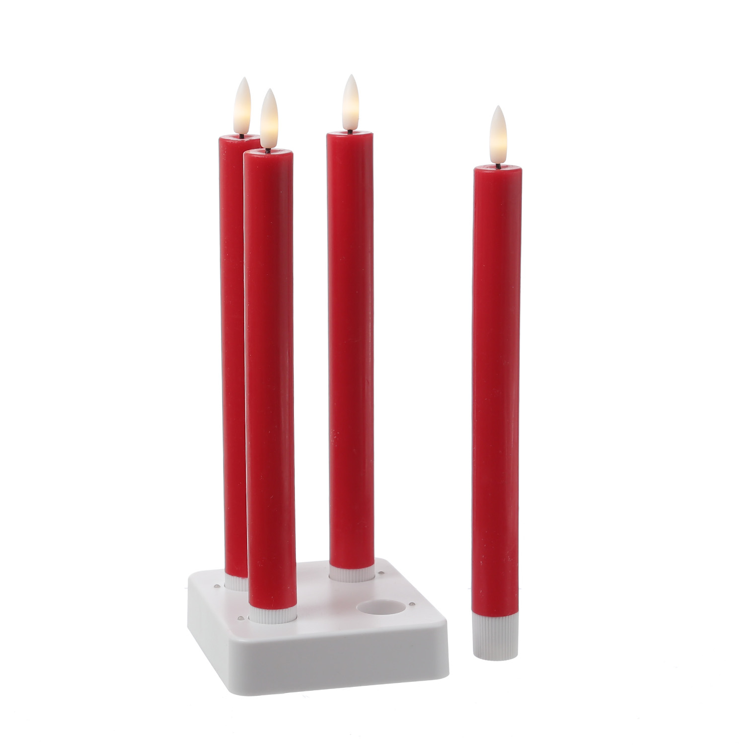 LED Stabkerzen LISA - Echtwachs - mit Ladestation - inkl. Fernbedienung - H: 25cm - rot - 4er Set