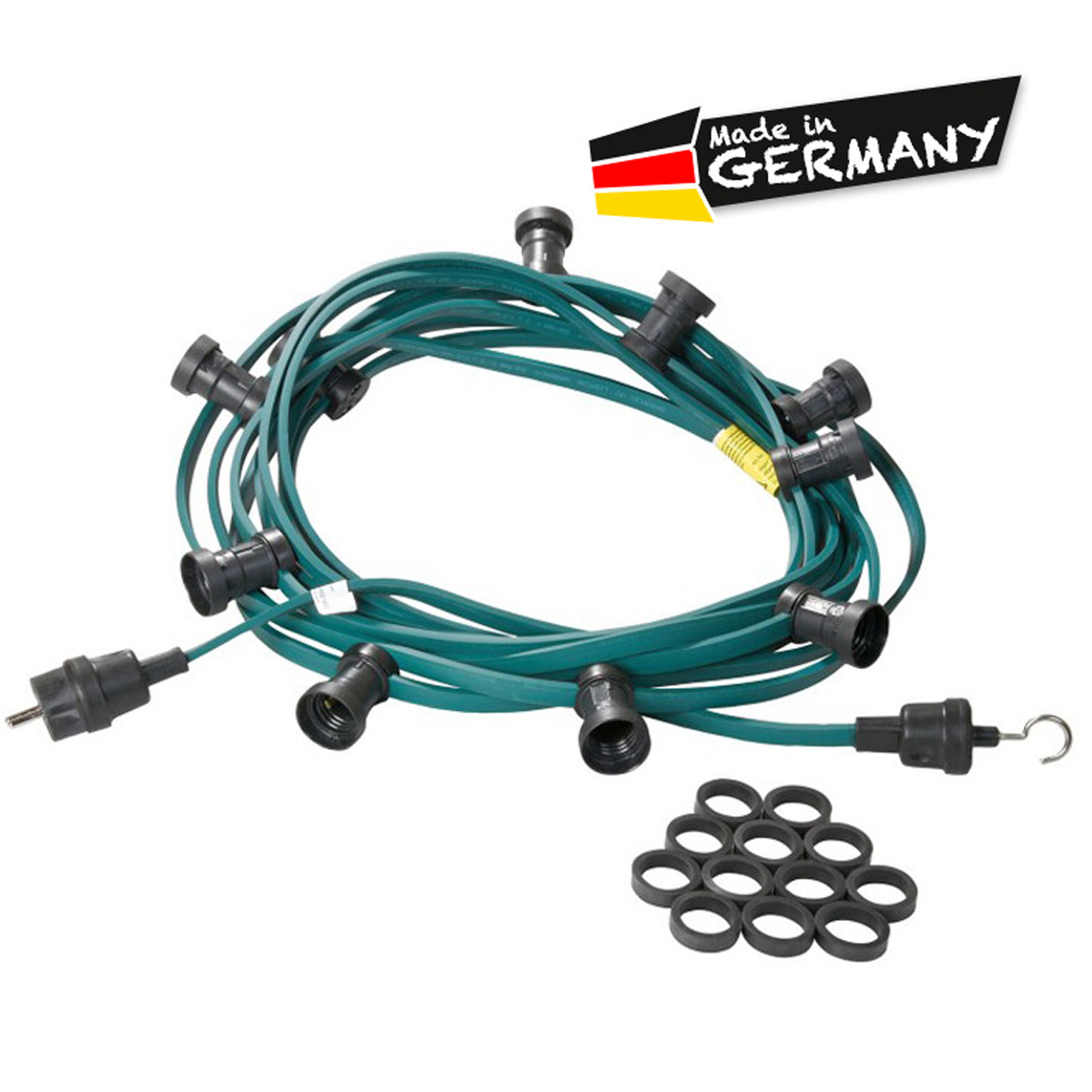 Illu-/Partylichterkette grün 10m | Außenlichterkette | Made in Germany | 10 x E27 Schraubfassung