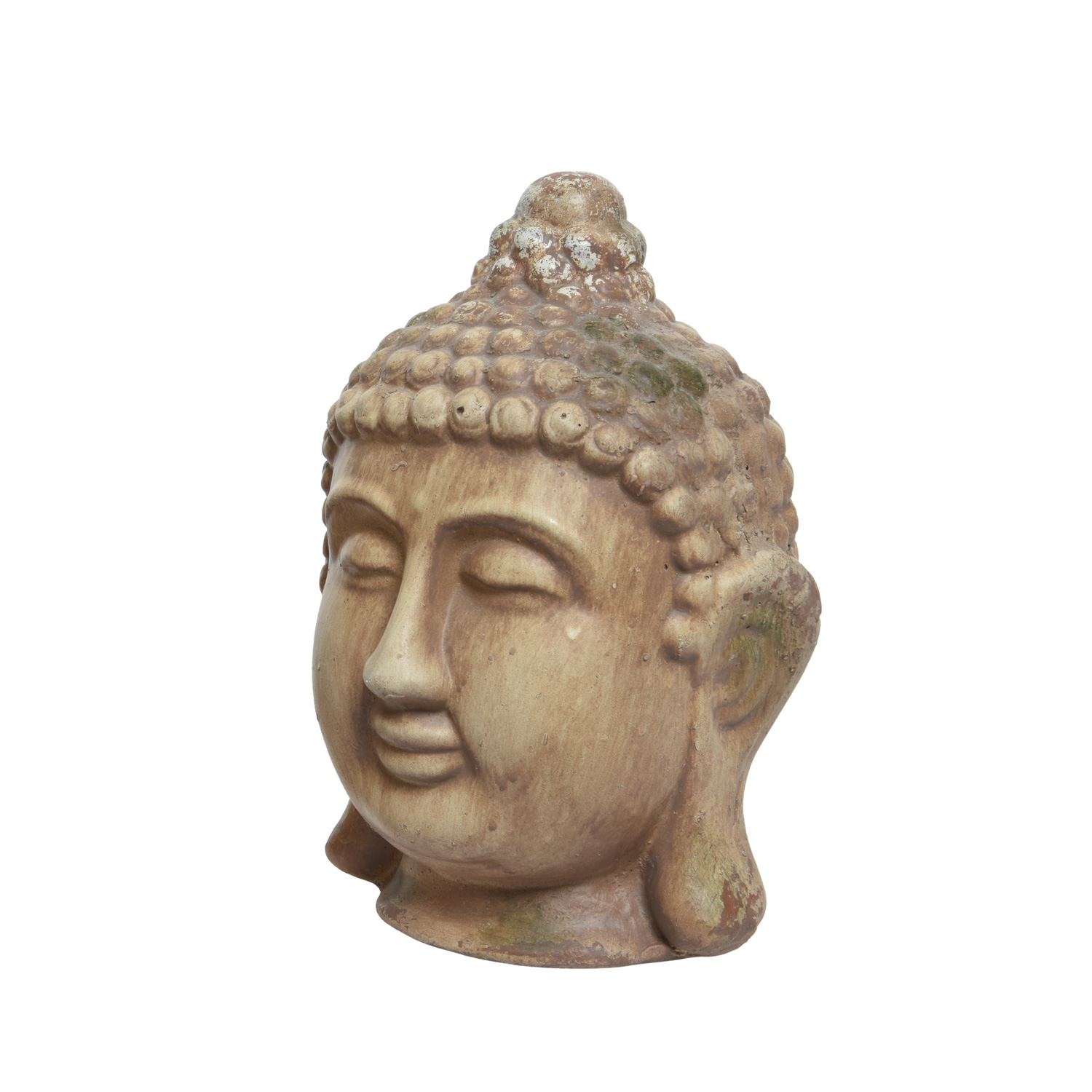 Buddhakopf Mann - Dekofigur - Magnesia - H: 27cm - für Außen - kupferfarben
