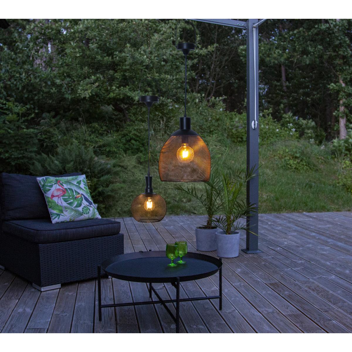 LED Solar Lampe SUNLIGHT - warmweiße LED - H: 24cm, D: 19cm - hängend - schwarz