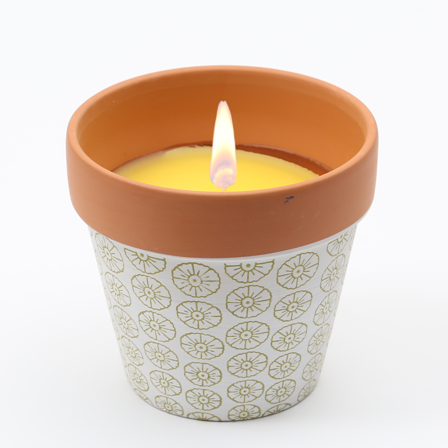 Duftkerze CITRONELLA - Echtwachs in Tontopf - H: 10cm - gegen Stechmücken - grün