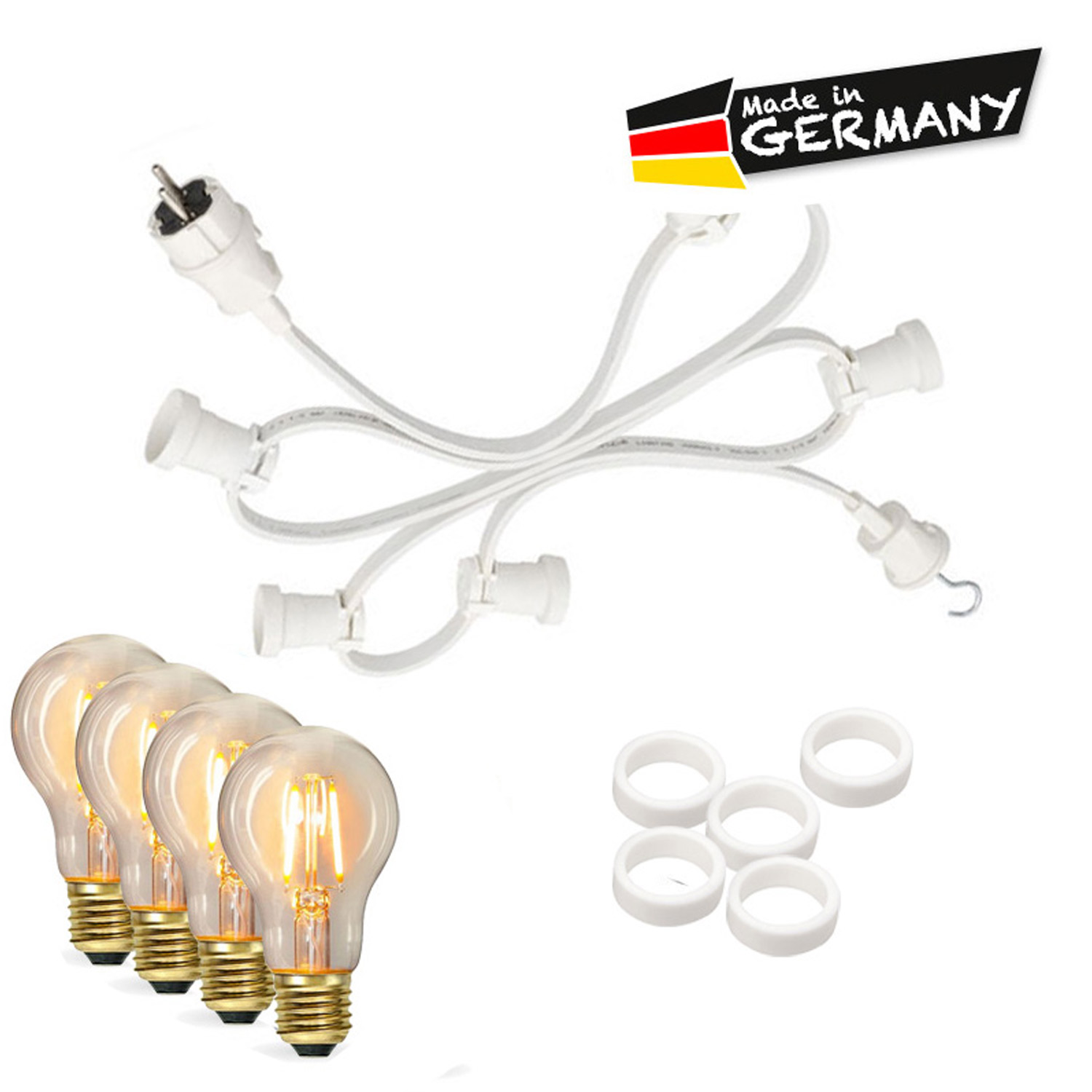 Illu-/Partylichterkette 20m - Außenlichterkette weiß - Made in Germany - 30 dimmbare Leuchtmittel
