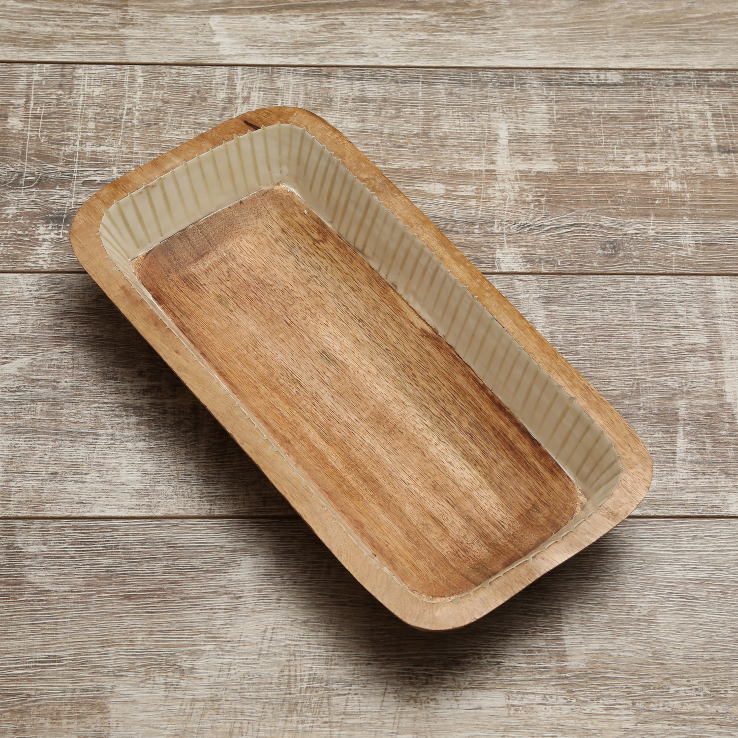 Dekoschale - rechteckig - Mangoholz - L: 40cm - H: 7,5cm - natur, weiß