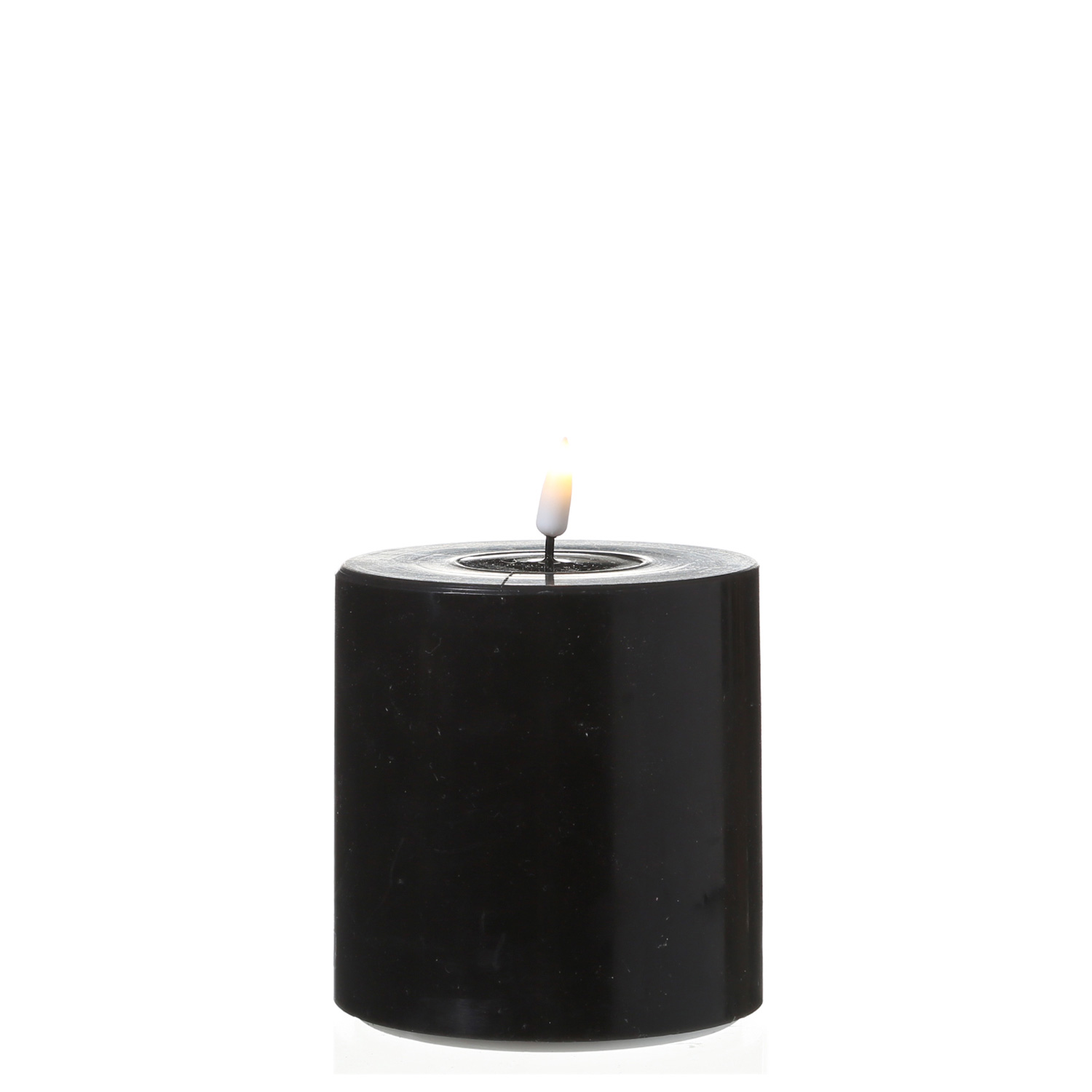 LED Stumpenkerze MIA - Echtwachs - realistische 3D Flamme - H: 10cm - D: 10cm - schwarz