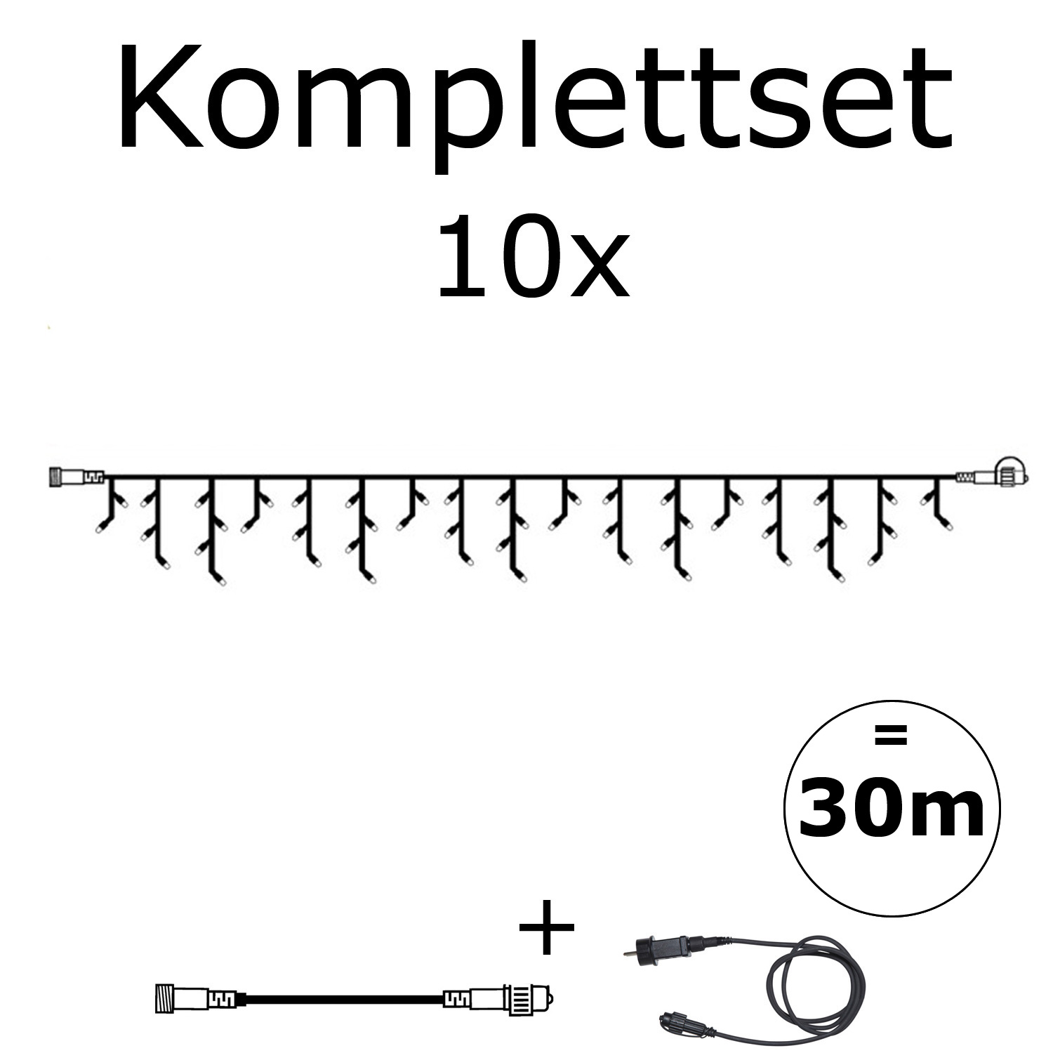 SYSTEM 24 KOMPLETT SET 30m - LED Lichtervorhang Eisregen - Icicle für Dachrinne, Garage etc.