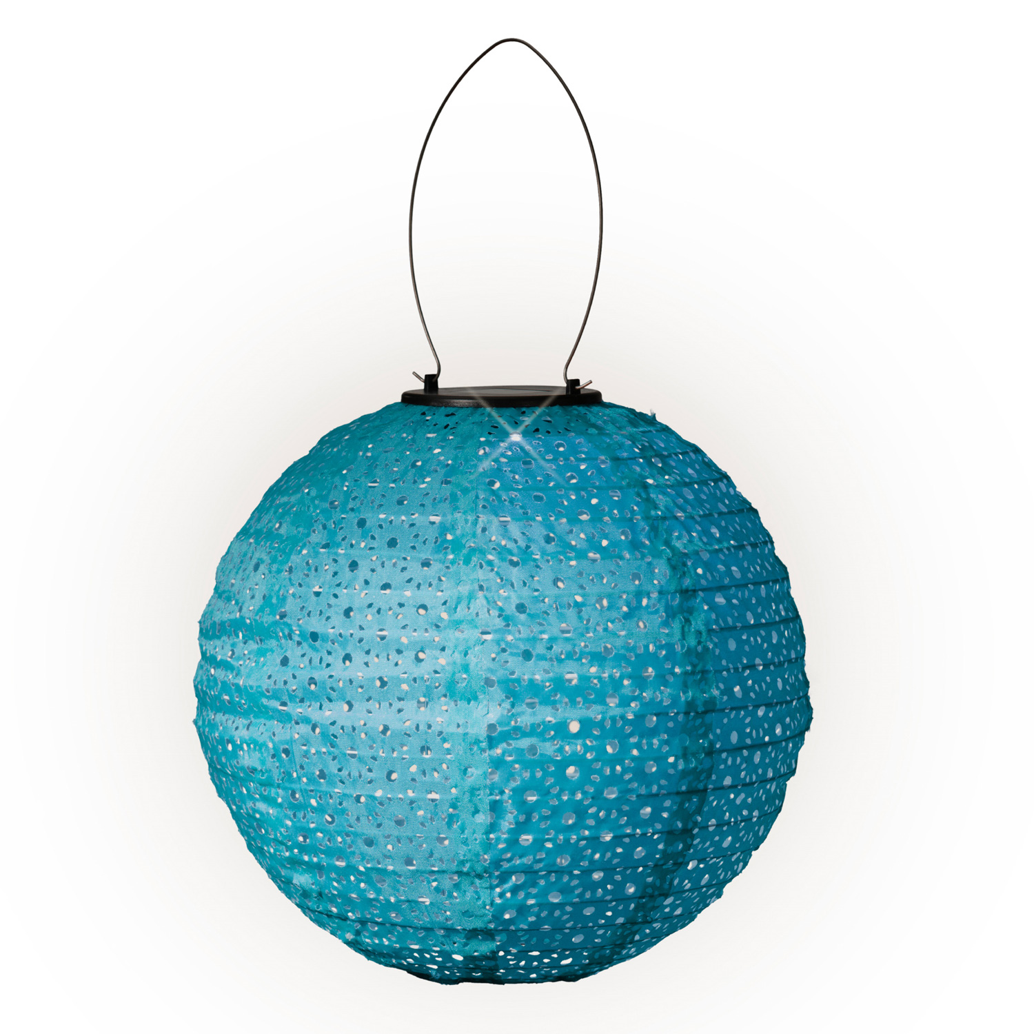 LED Solar Lampion - mit Blumenmuster - warmweiße LED - H: 25cm - D: 25cm - Lichtsensor - blau