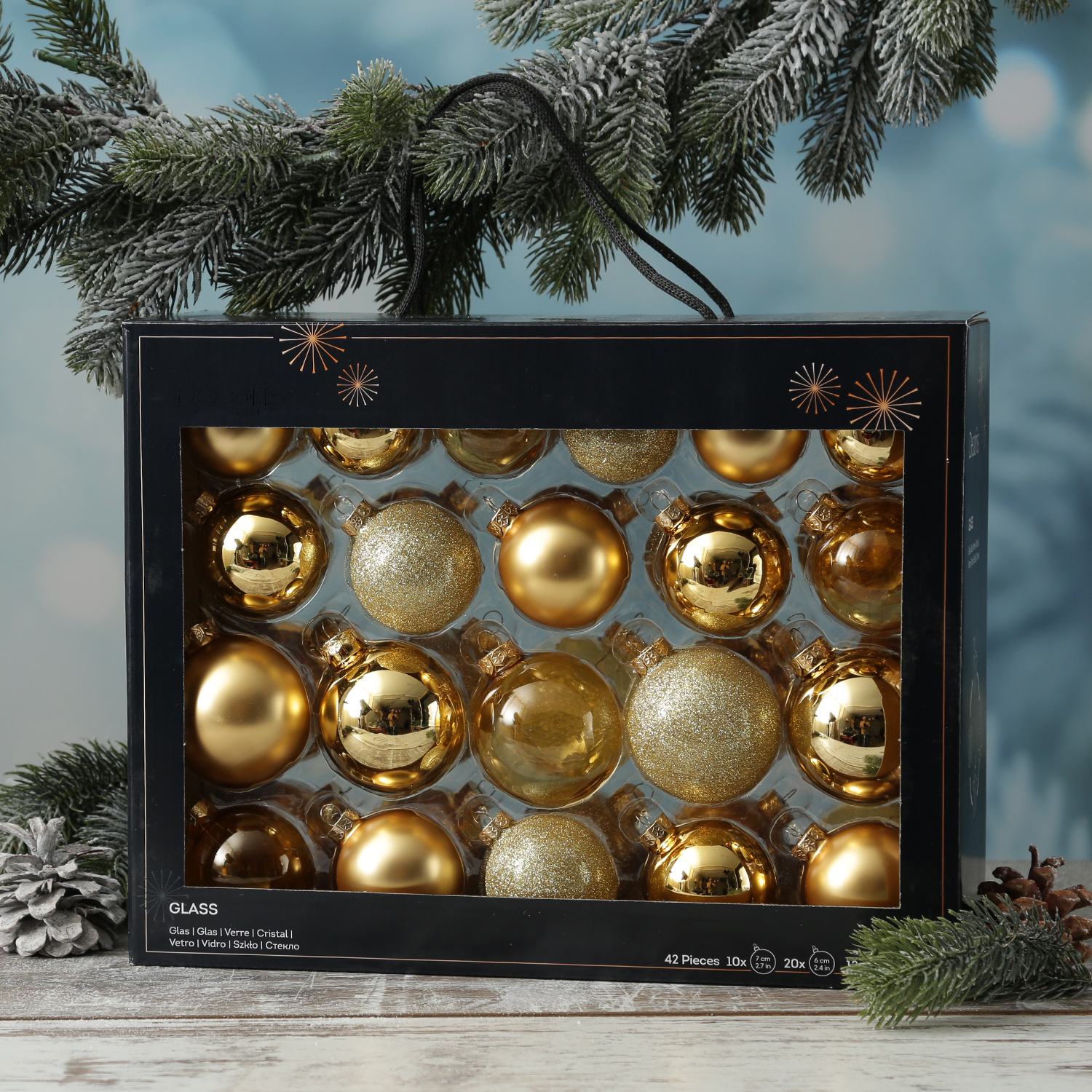Christbaumkugel - Weihnachtsbaumkugel - Glas - glänzend, matt, glitzernd - gold - 42 Stück