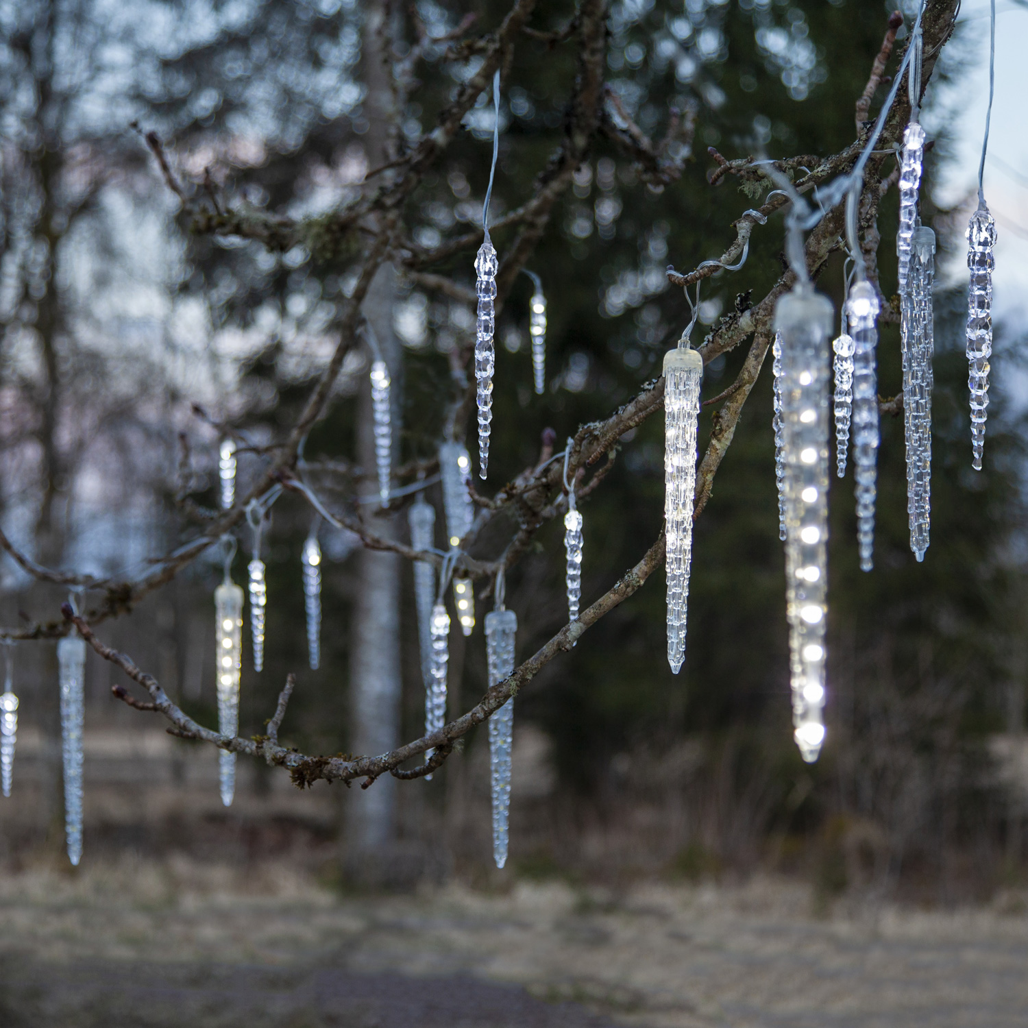 LED Lichterkette Eiszapfen - 24 Eiszapfen - kaltweiße LED - Dauerlicht/Lauflicht - L: 7m - f. Außen