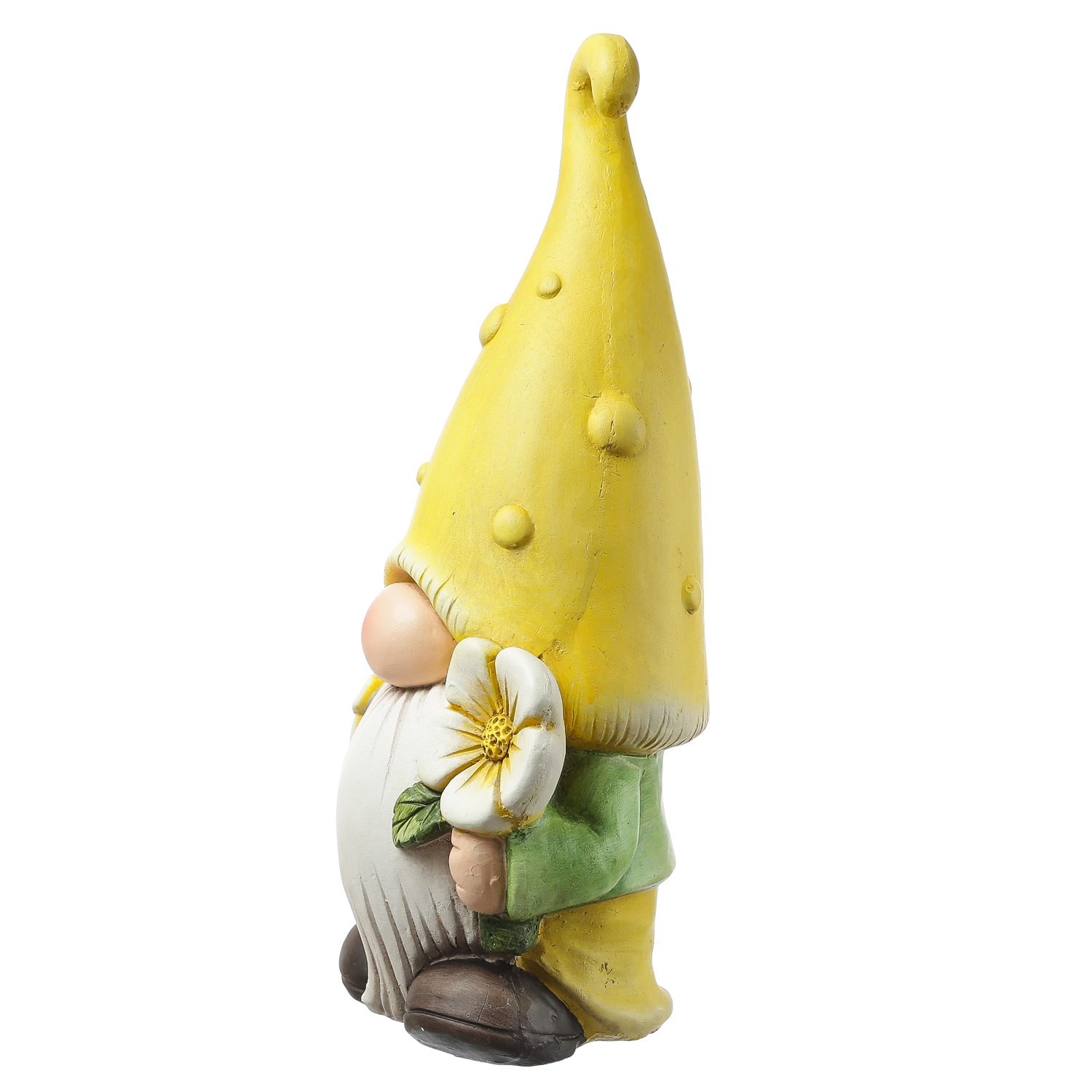 Gartenzwerg BERT - Zwerg mit gelber Zipfelmütze und Blumen - Gartenfigur - Polyresin - H: 45cm