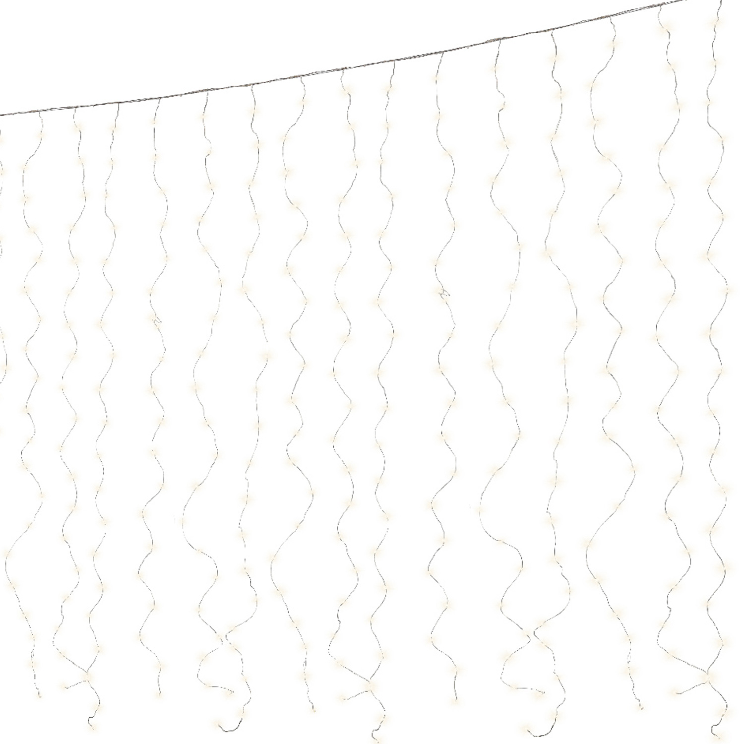 LED Lichtervorhang - 20 Stränge - 400 warmweiße LED - L: 1,9m - H: 2m - Timer - Außentrafo - silber