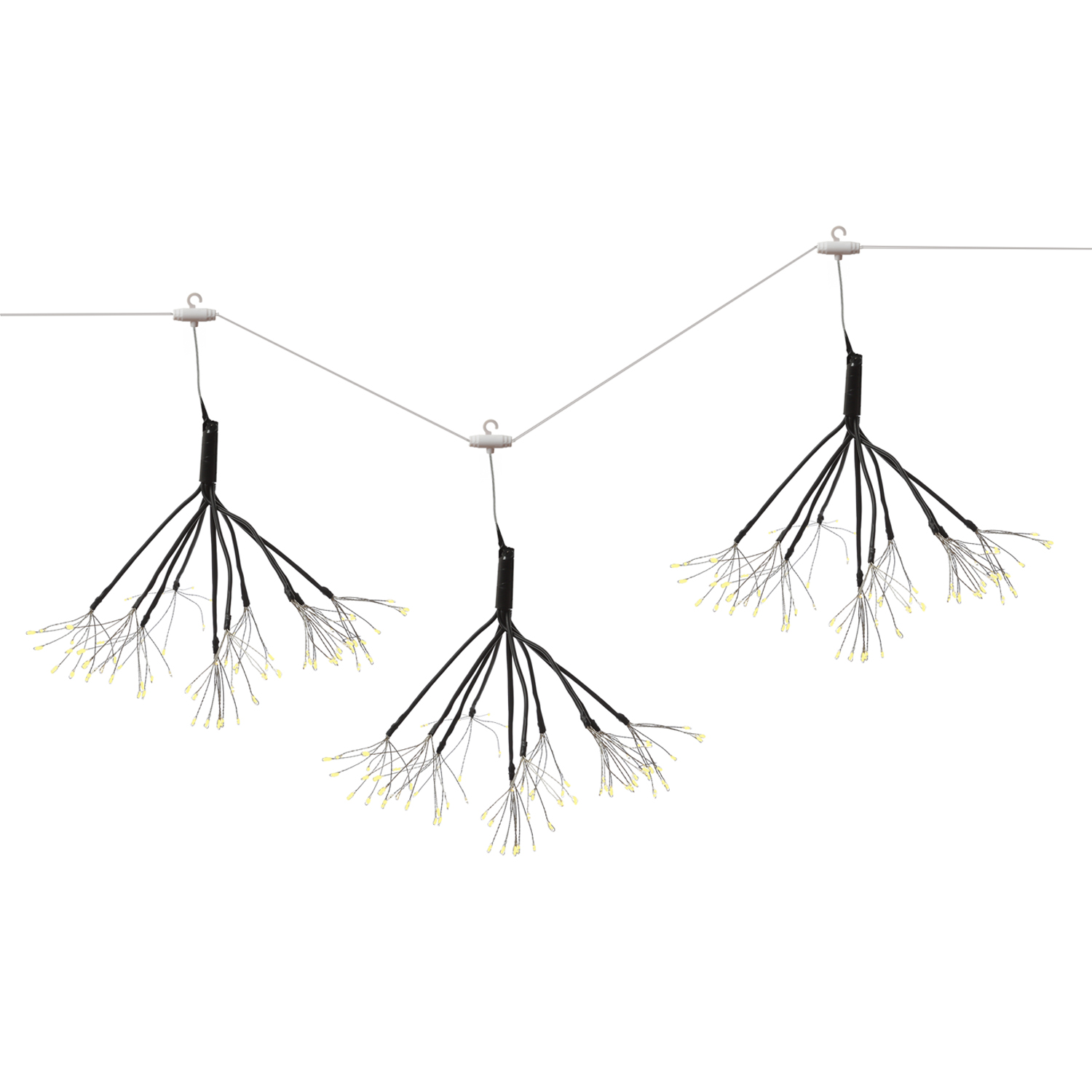 LED Feuewerk Leuchte - Polarsterne - Pusteblume - 240LED - hängend - 8Funkt./Fernb.- 3er Set schwarz