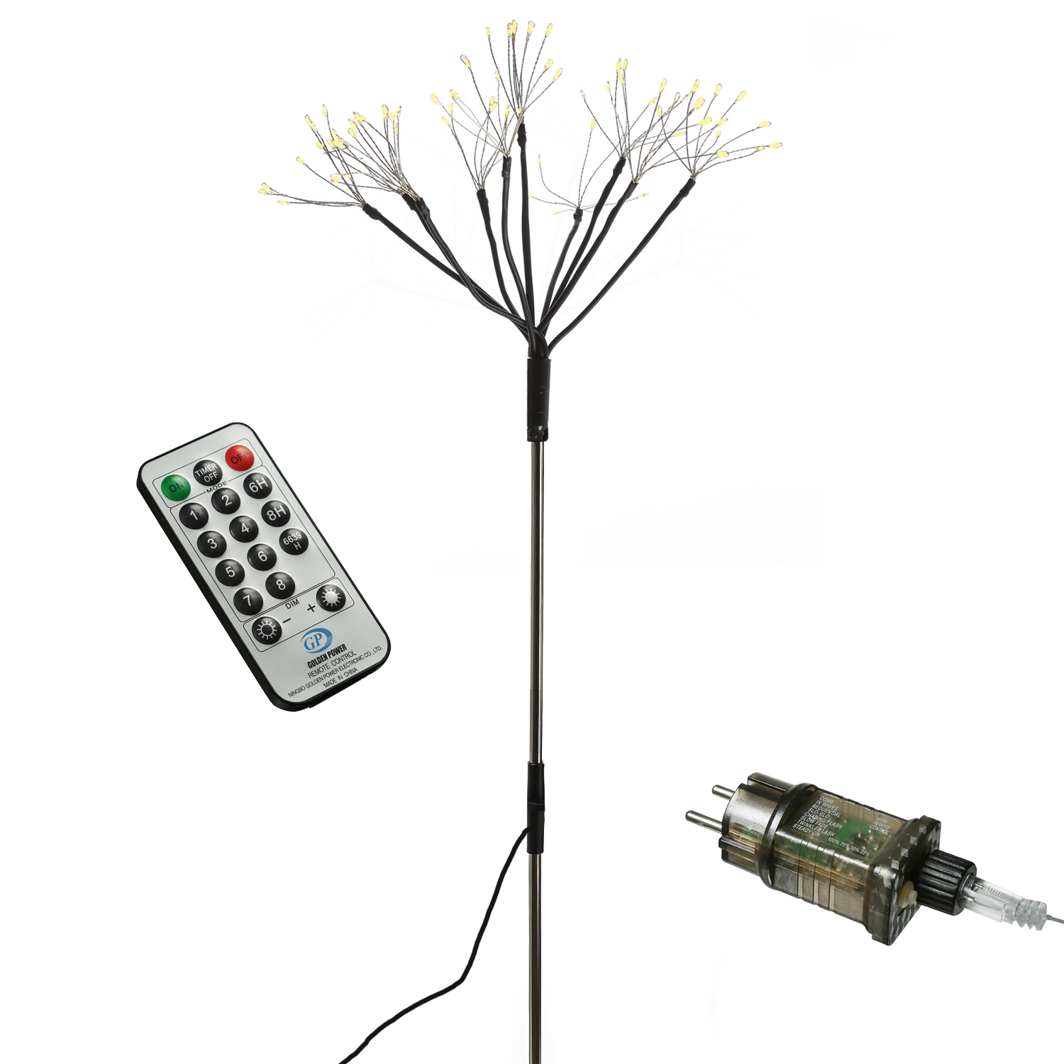 LED Gartenstecker Feuerwerk - Leuchtstäbe Pusteblumen - H: 80cm - 8Funkt./Fernb. - 3er Set schwarz