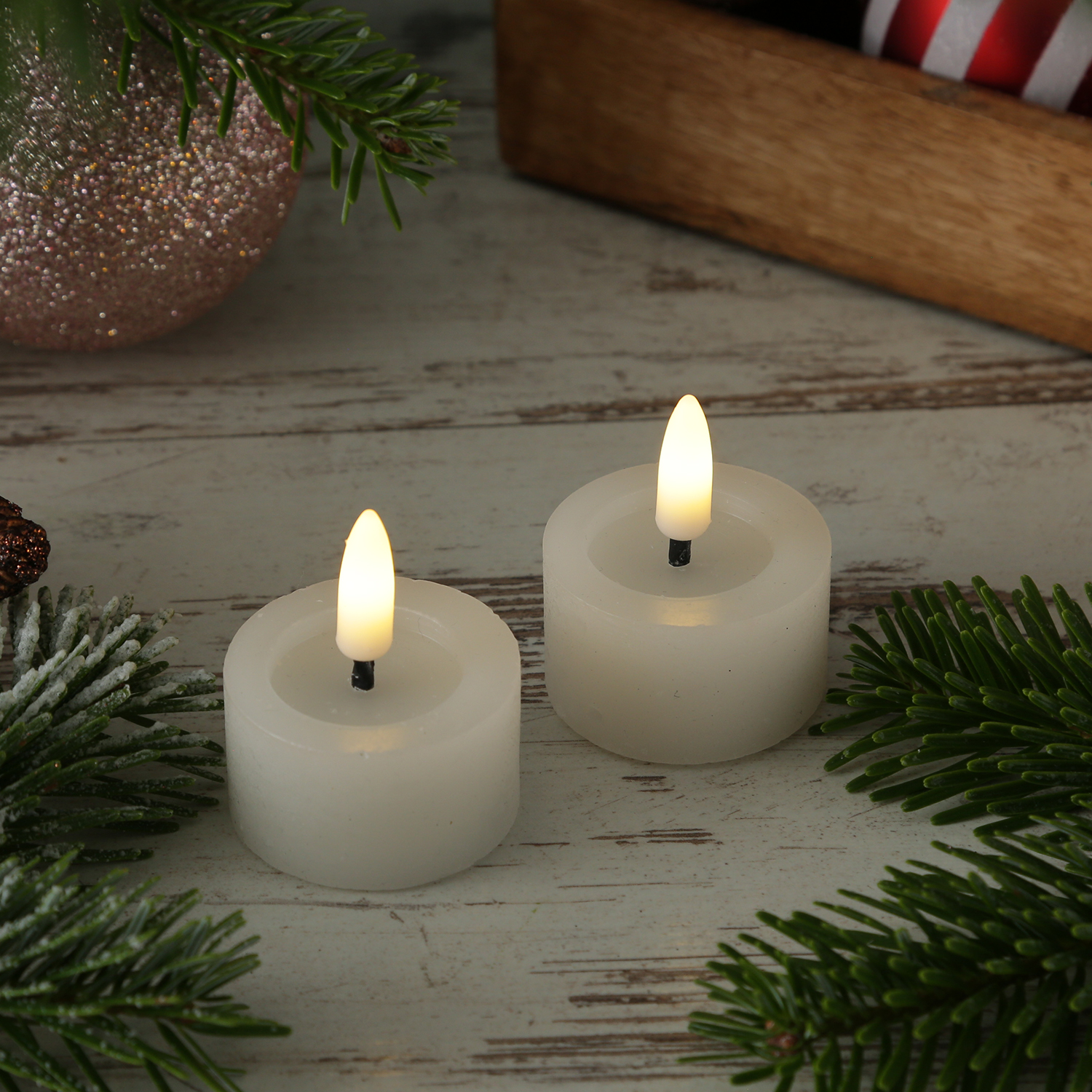 LED Teelichter LINA - Rustik-Optik - Echtwachs - Timer - mit Batterien - D: 4,4cm H: 5cm - 2St.