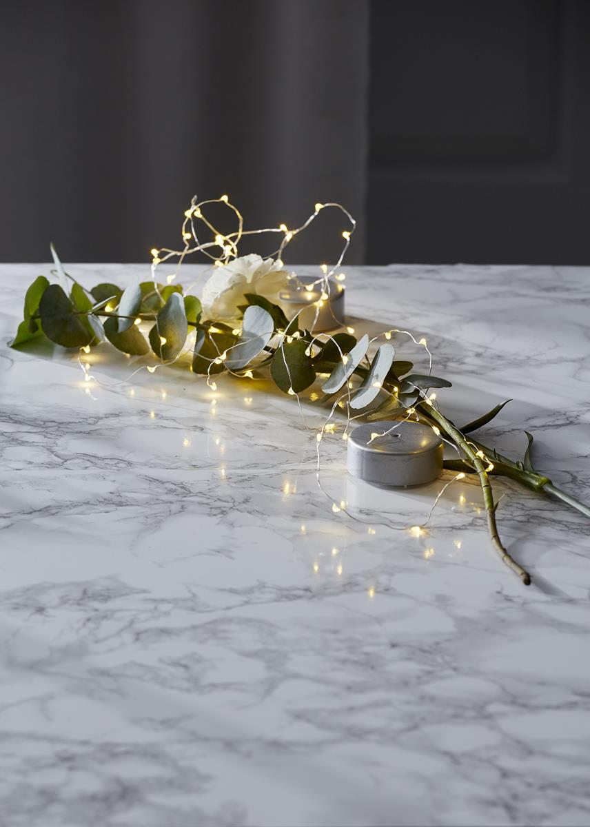 LED Drahtlichterkette "Dew Drop" - 40 warmweiße LED - silberner Draht - 2m - Batteriebetrieb - Timer