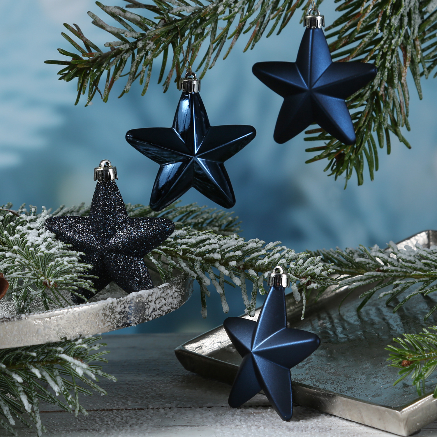 Christbaumschmuck STERN - Weihnachtsschmuck - bruchfest - glänzend matt glitzernd - dunkelblau - 6St Christbaumschmuck STERN - Weihnachtsschmuck - bruchfest - glänzend matt glitzernd - dunkelblau - 6St