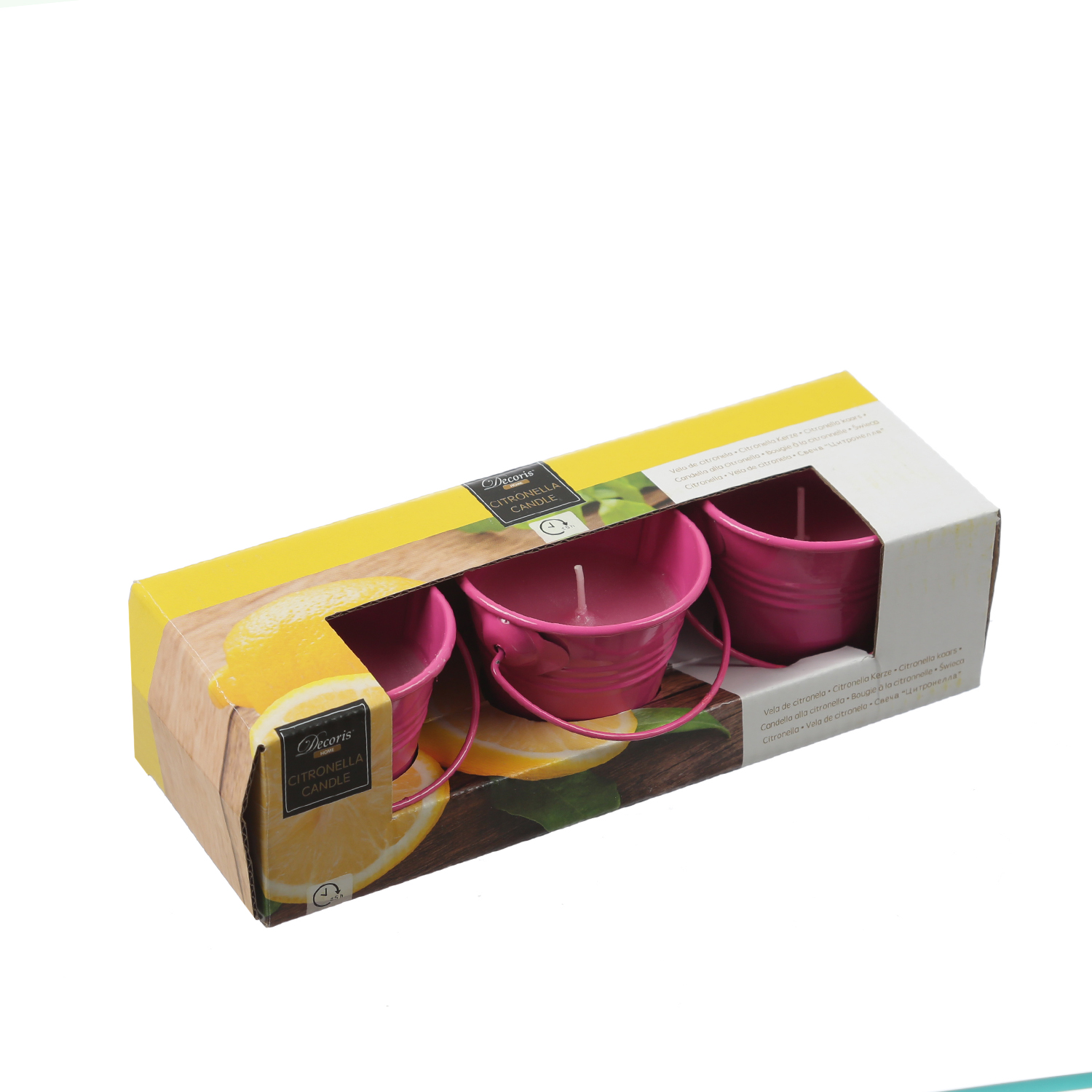 Duftkerzen CITRONELLA - Outdoor Kerzen im Metalleimer - H: 5,5cm - pink - 3er Set