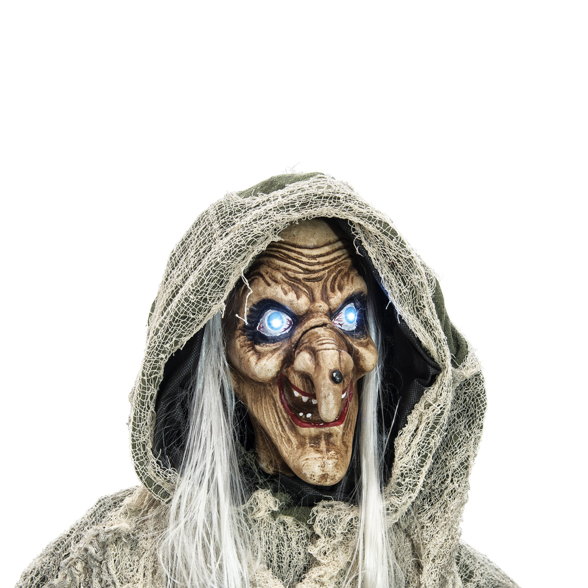 Bewegte, böse Hexe, Halloween-Figur, grün, 145x70x66cm - Bewegung, Licht und Geräusche - Sensor