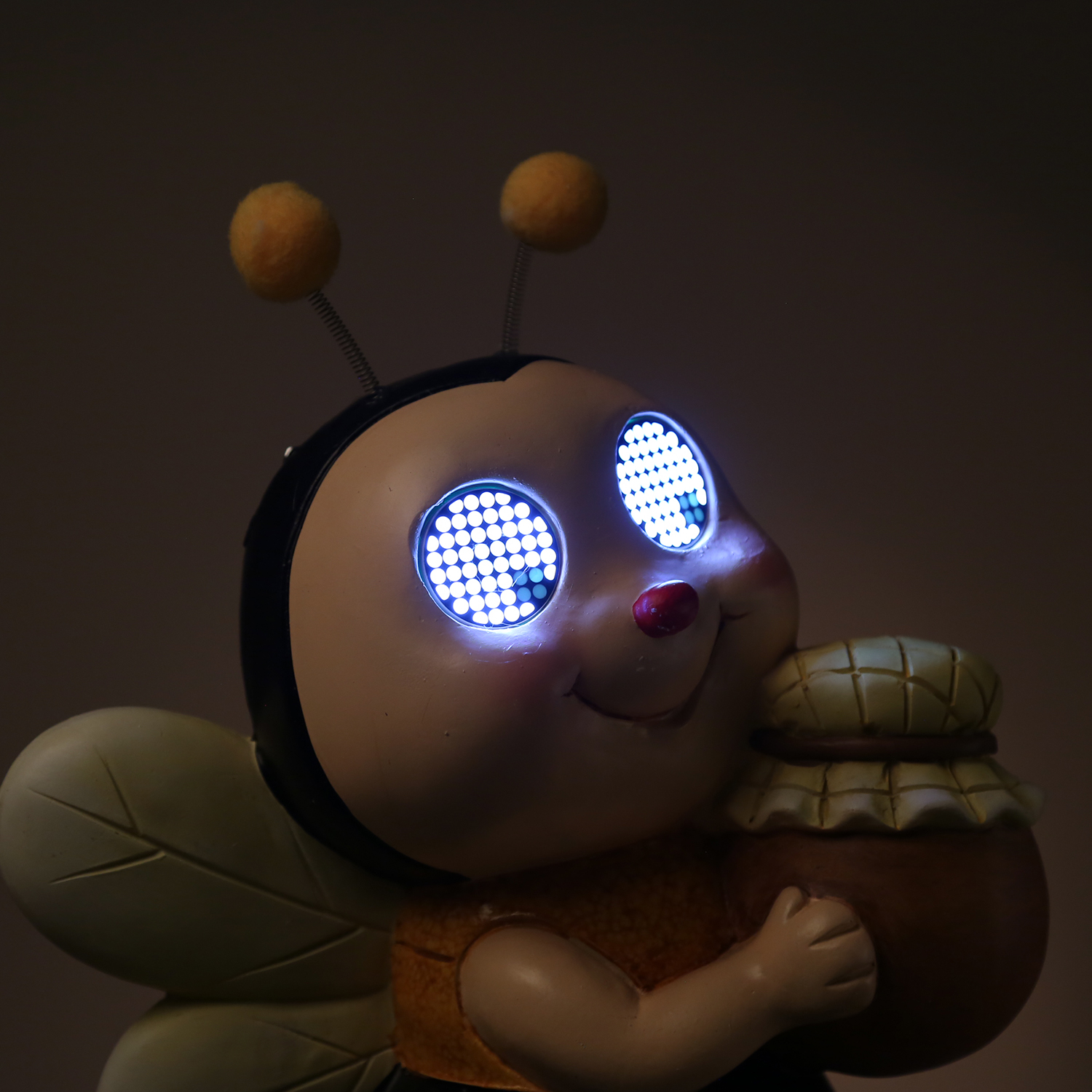 LED Solar Biene mit blizelnden und rollenden Augen - Gartenfigur - H: 35,5cm - Lichtsensor