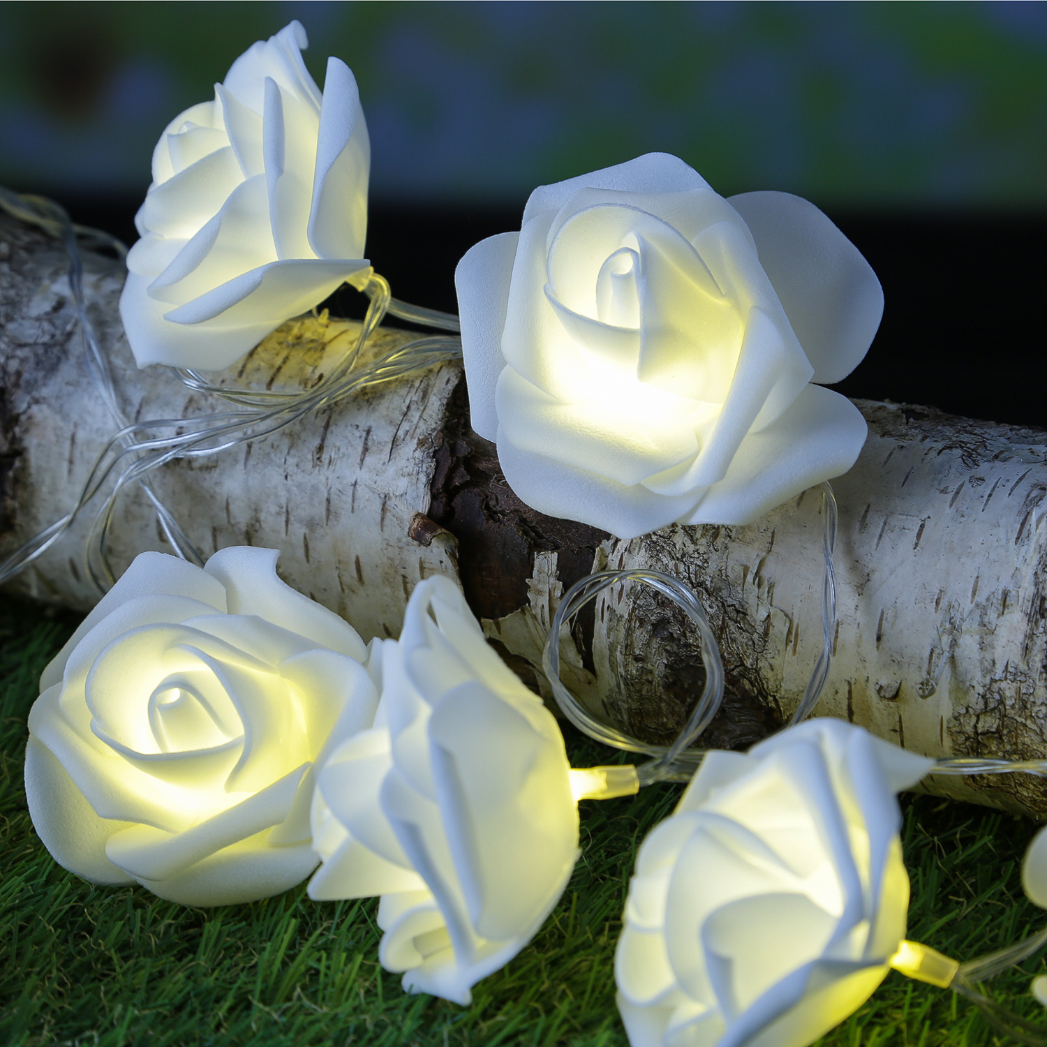 LED Lichterkette Rosen - 10 leuchtende Rosen - Timer - Batteriebetrieb - L: 1,8m - für Innen - weiß LED Lichterkette Rosen - 10 leuchtende Rosen - Timer - Batteriebetrieb - L: 1,8m - für Innen - weiß