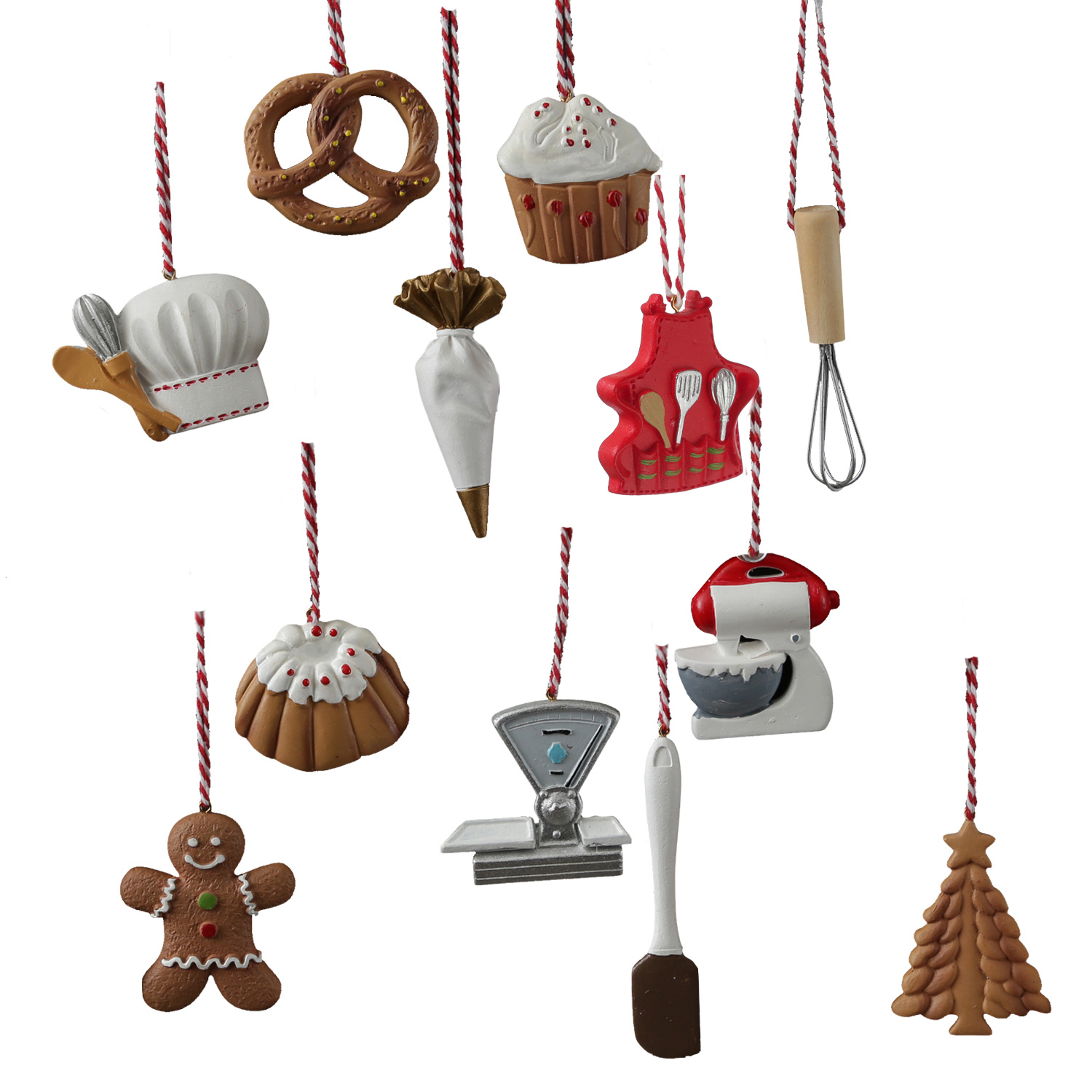 Christbaumschmuck Weihnachtsbaeckerei - 12 verschiedene Baumhaenger - Polyresin - 12er Set