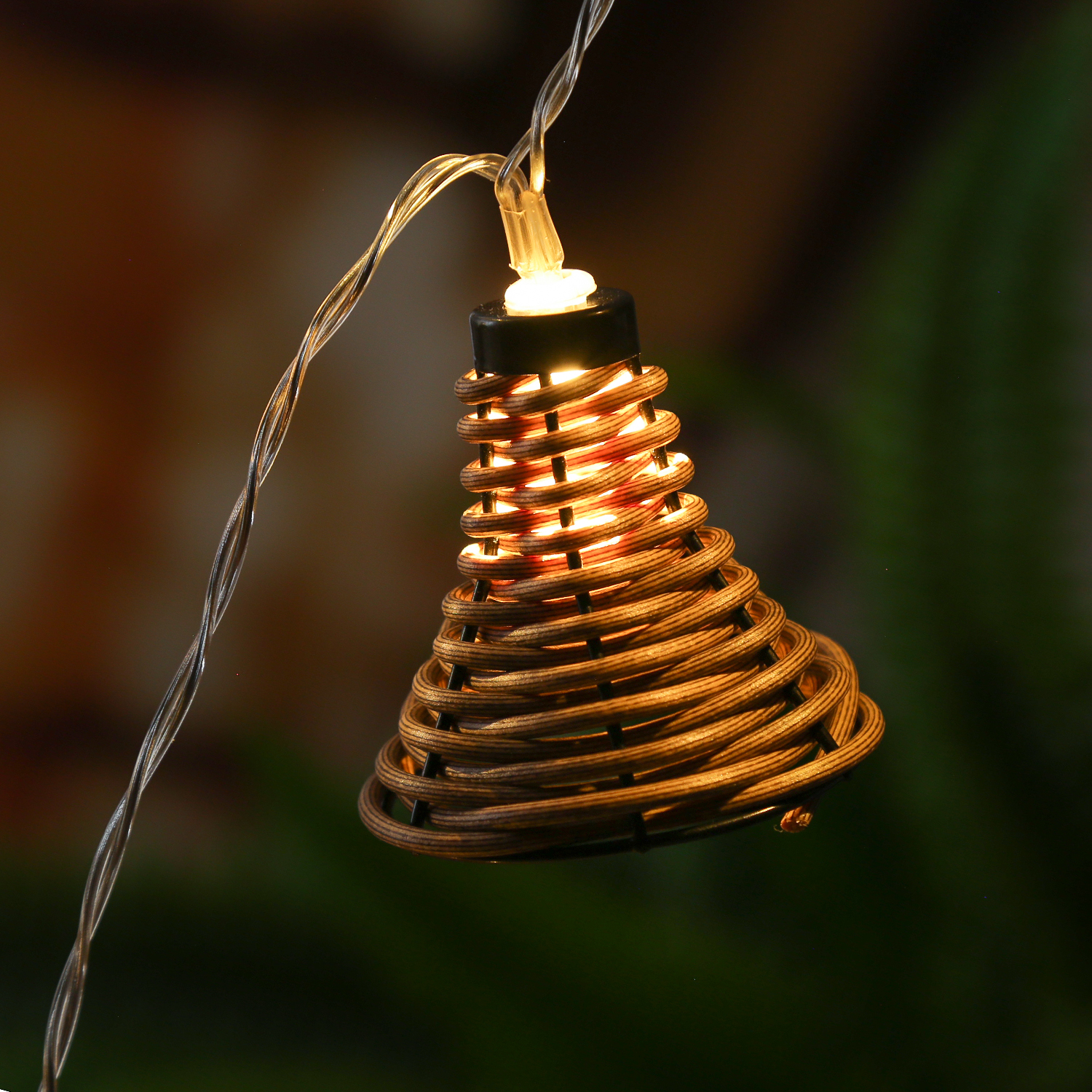 LED Lichterkette Lampenschirm - 10 Lampenschirme in Rattanoptik - L: 2,7m - Timer - für Außen