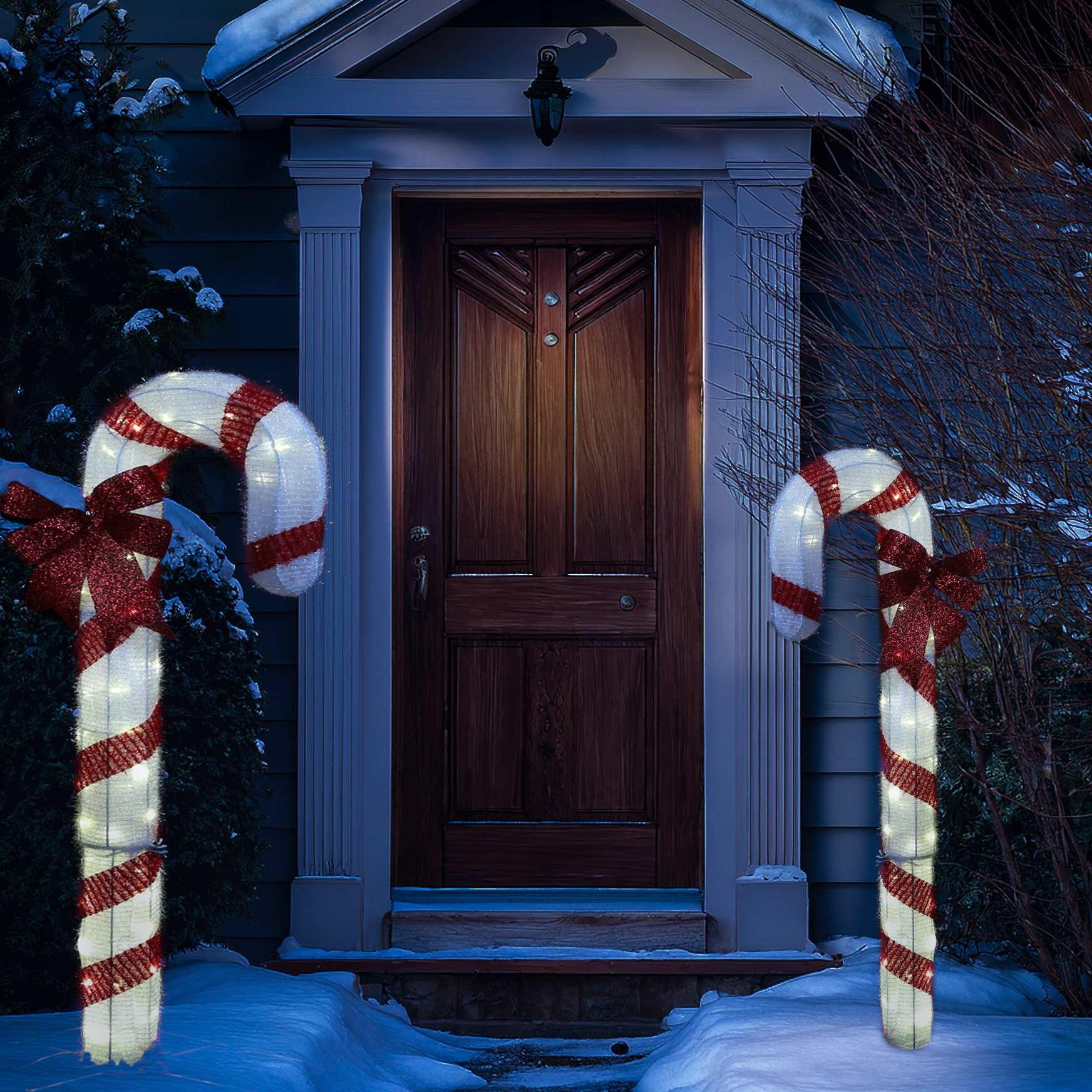 LED Zuckerstange mit Schleife - 78 warmweiße LED - H: 1,5m - Timer - inkl. Trafo - für Außen