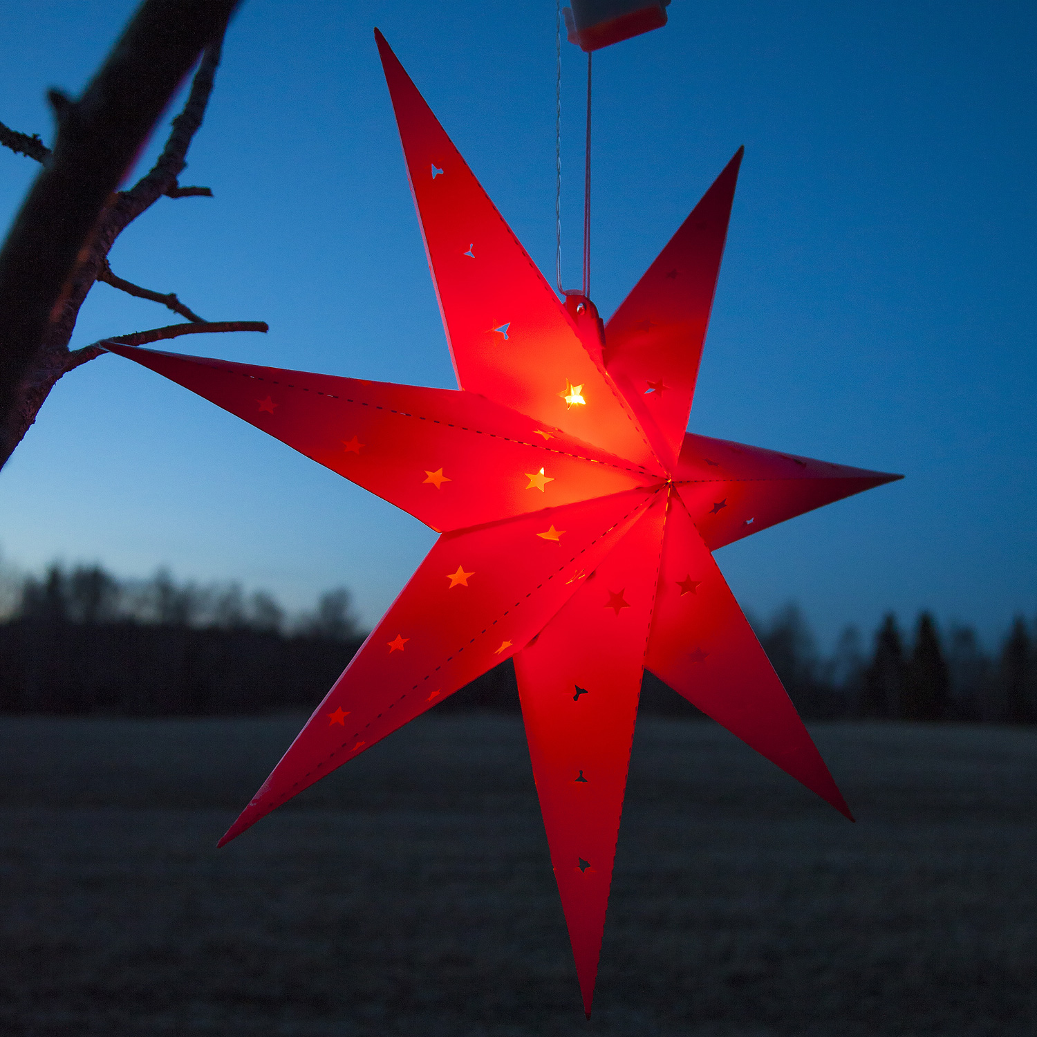 LED-Outdoor-Stern "Alice" - hängend - 7-zackig - 12 warmweiße LEDs - Ø 60cm - Batterie - Timer - rot