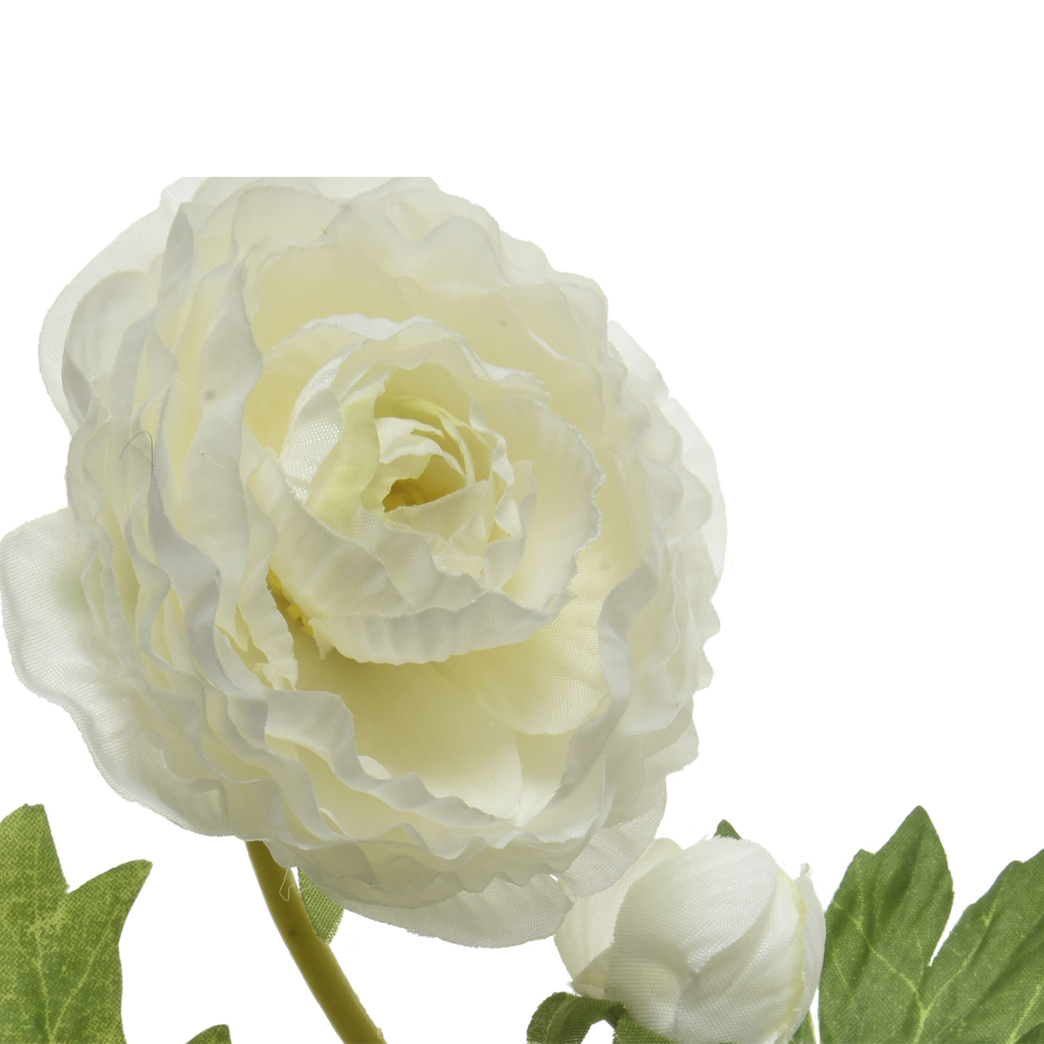 Ranunkel mit Blüte und Knospe am Stiel - Kunstblume - H: 57cm - weiß