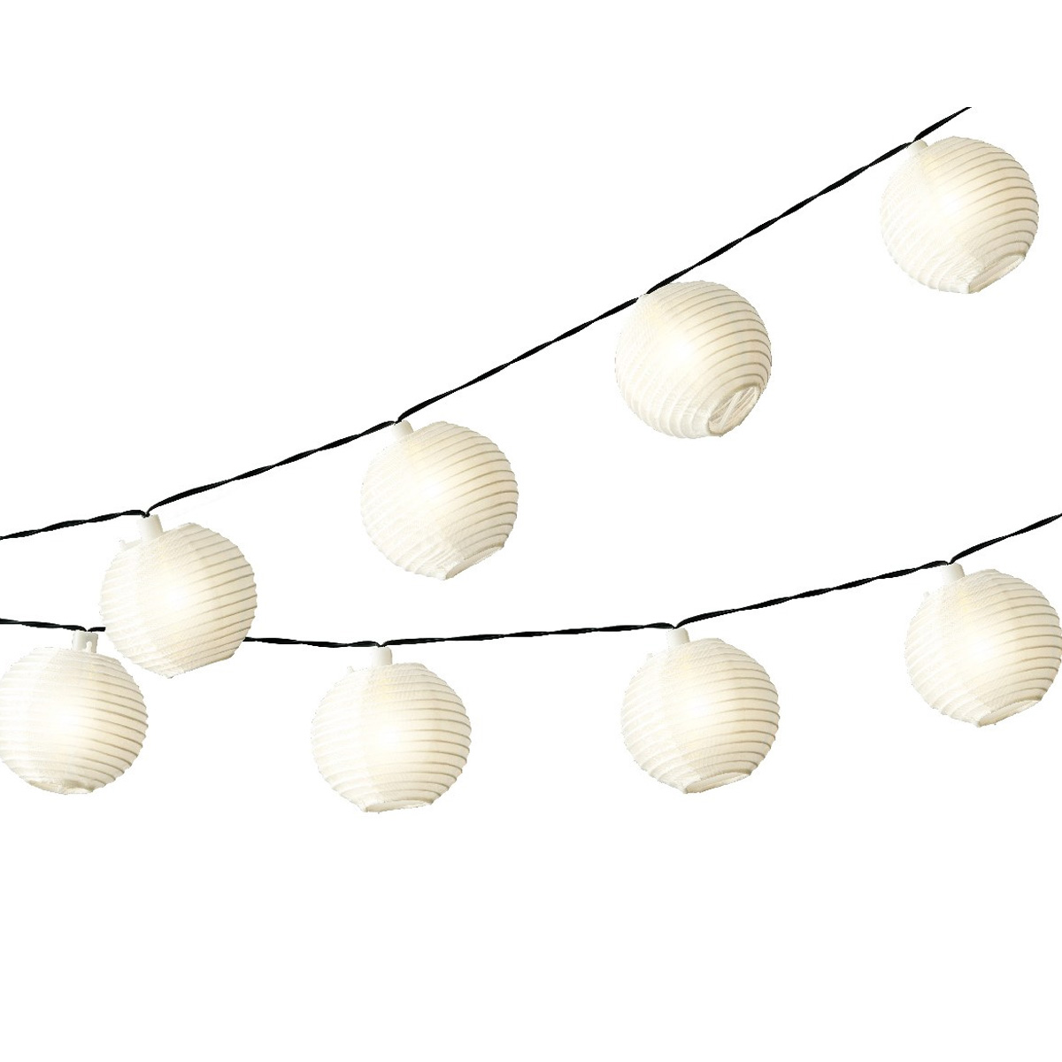 LED Solar Lichterkette LAMPION - 10 warmweiße LED - L: 4,5m - weiße Lampions