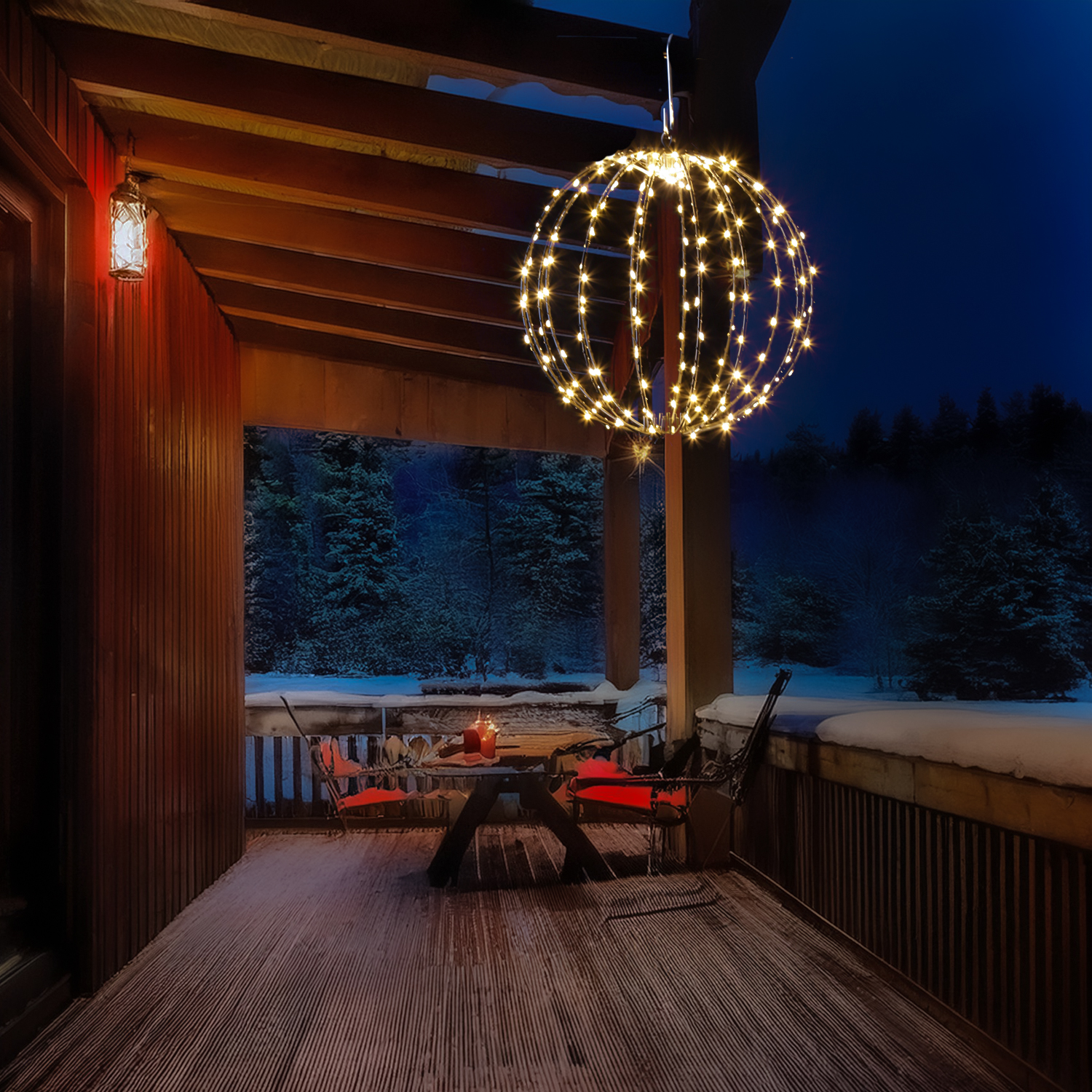 LED Drahtkugel - 3D Leuchtkugel - D: 28cm - 192 bernstein LED - faltbar - 8 Modi/Timer - Innen/Außen