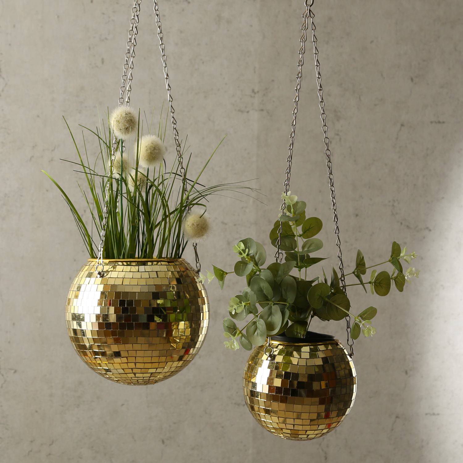 Blumenampel Discokugel - Spiegelkugel als Blumentopf - hängend - D: 15cm - gold