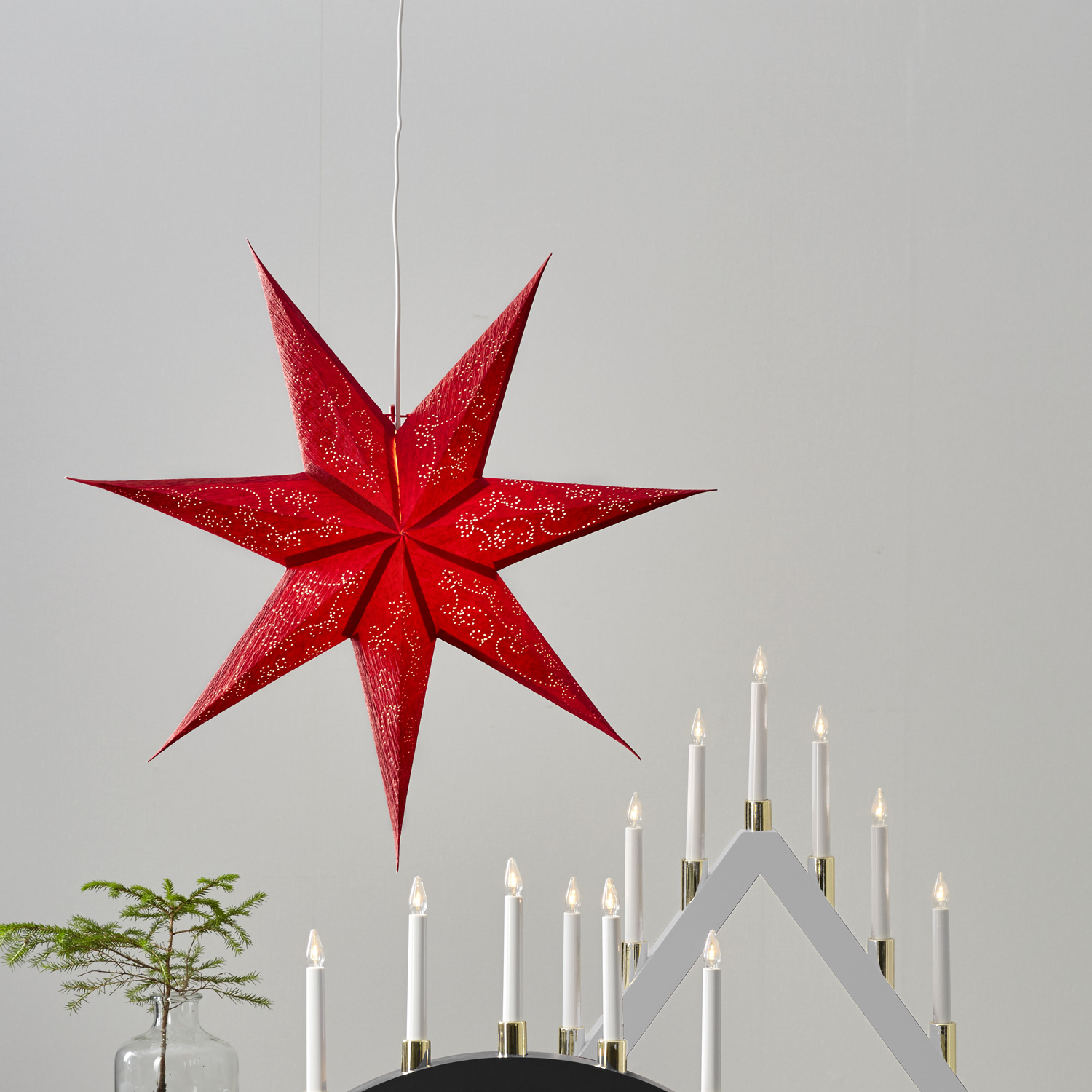 Papierstern "Decorus" - hängend - 7-zackig - Ø 63 cm - rot