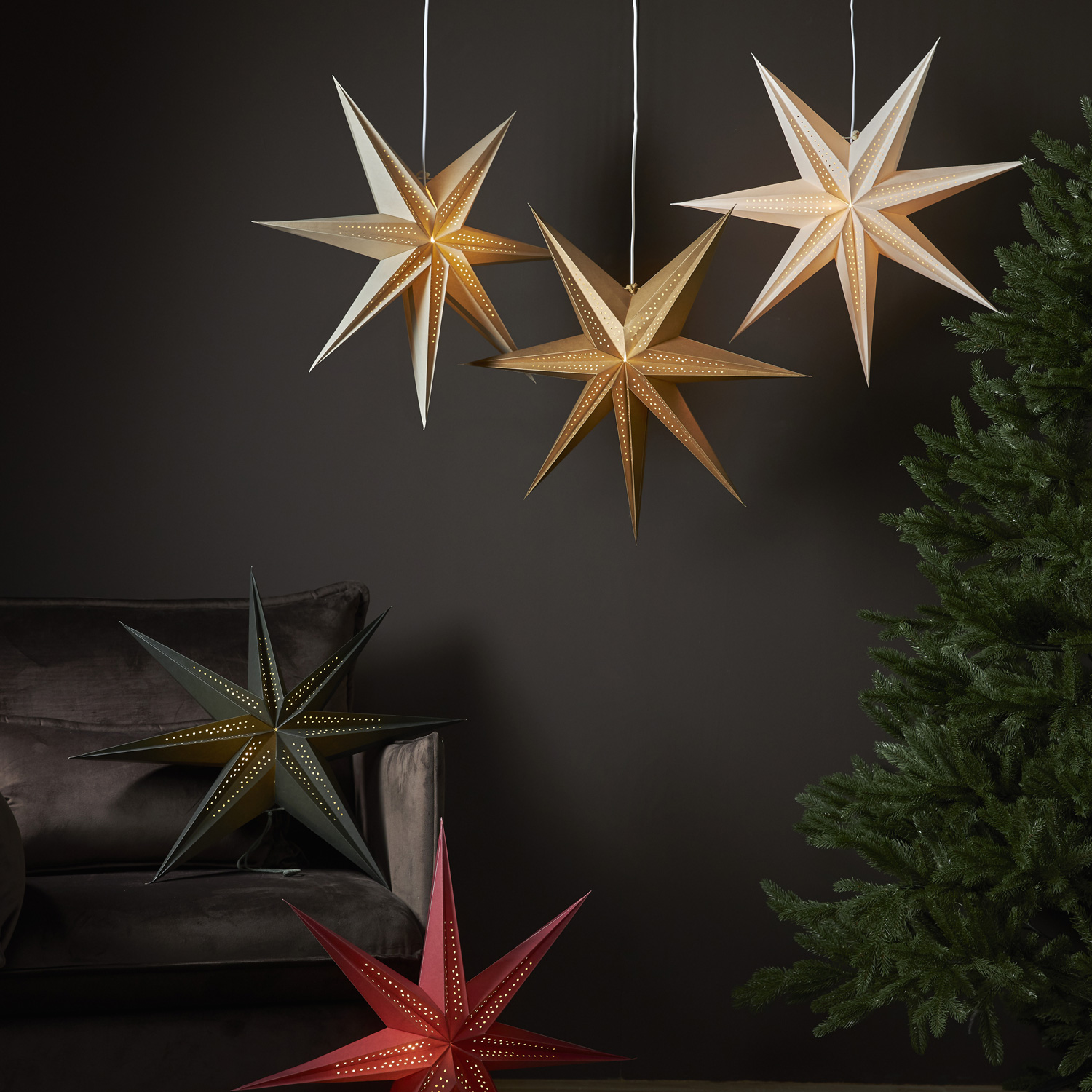 Papierstern POINT - hängend - 7-zackig - D: 60cm - gold