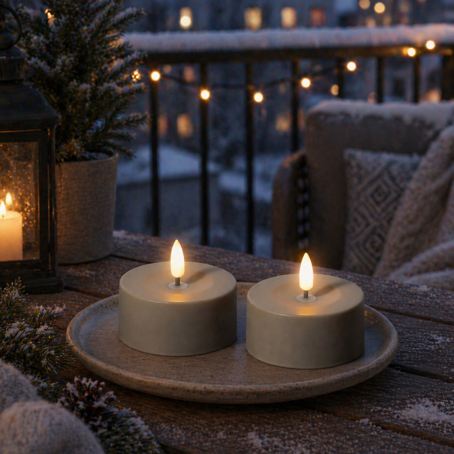 LED Solar Maxi Teelichter - XL Outdoor Teelichter - D: 7cm - Lichtsensor - grau - 2er Set