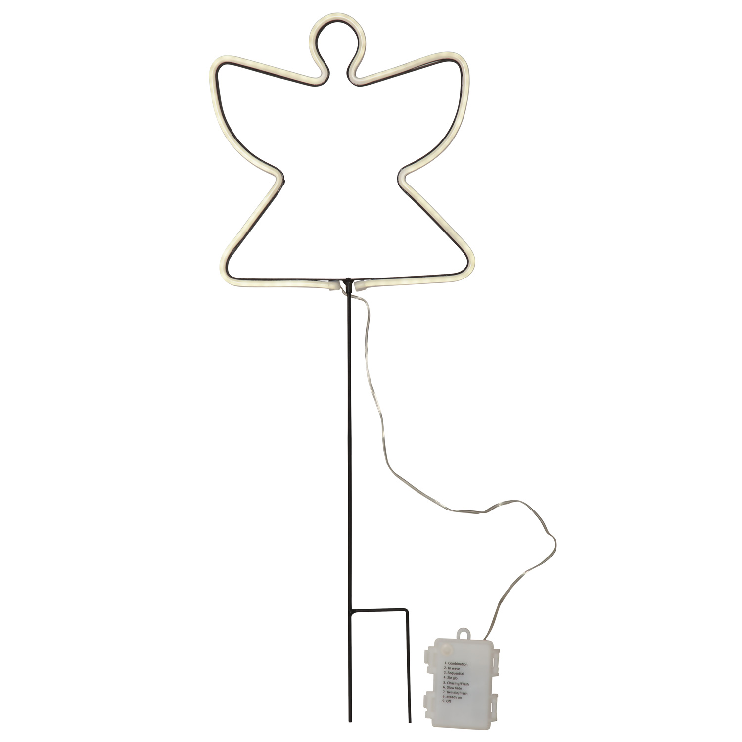 LED Neon Gartenstecker Engel - 102 weiße LED - H: 65cm - 8 Funktionen - Timer - Batterie