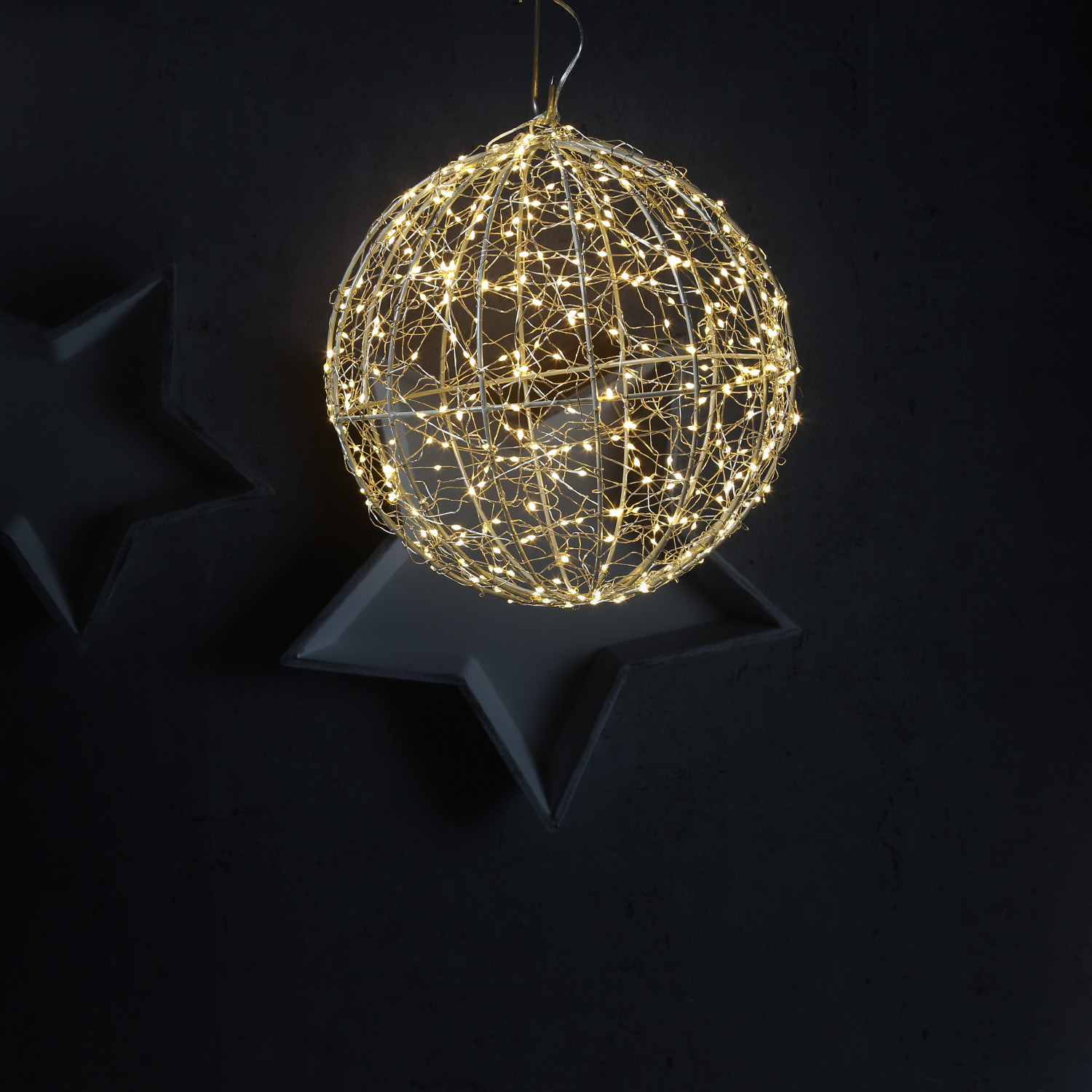 LED Drahtkugel - 3D Leuchtkugel - D: 28cm - 192 warmweiße LED - faltbar - 8 Modi/Timer