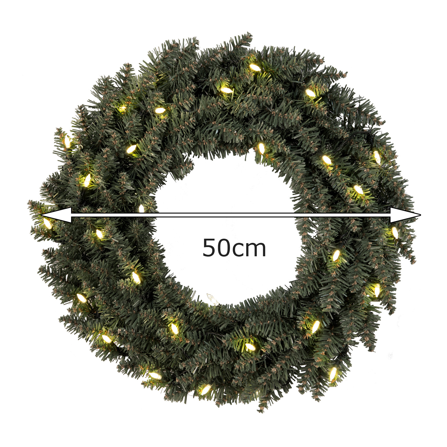 LED-Tannenkranz - 30 warmweiße LED - D. 50cm - beleuchtet - outdoor - Trafo