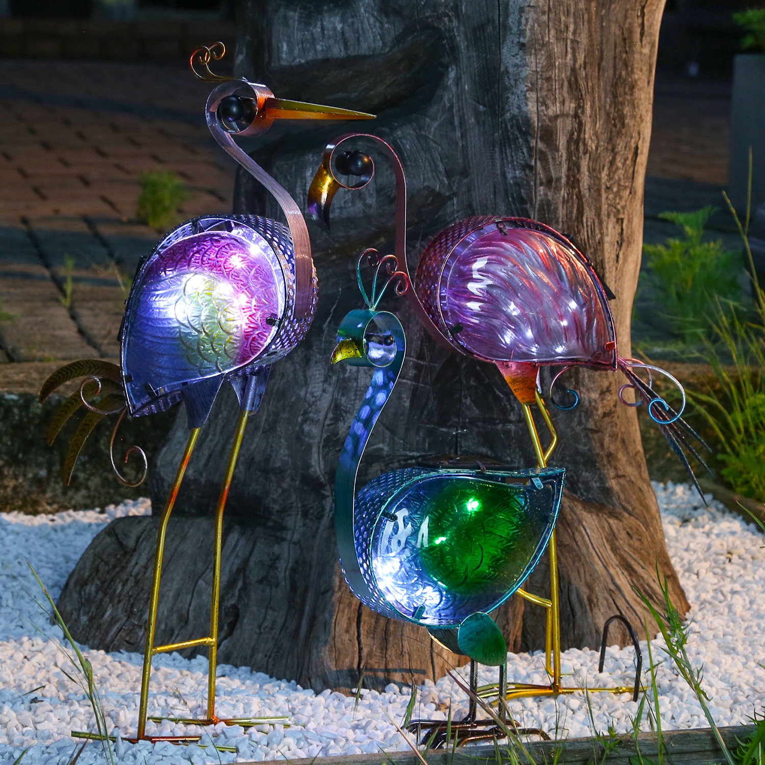 LED Solar Gartenfigur Paradiesvogel - 10 kaltweiße LED - H: 57cm - Dämmerungssensor - bunt