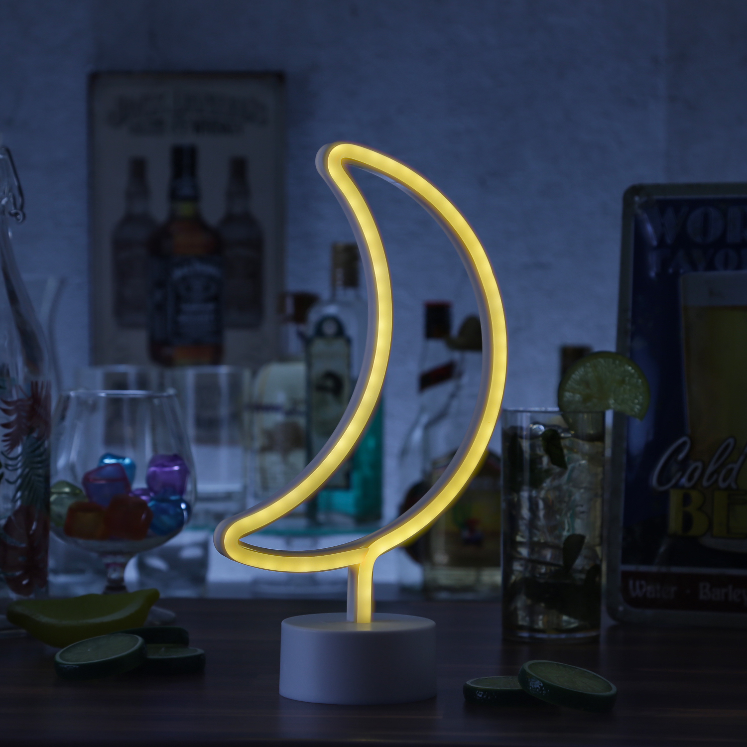 LED NEON Figur MOND - Dekoleuchte - H: 30cm - Batterie oder USB Betrieb - stehend - warmweiß